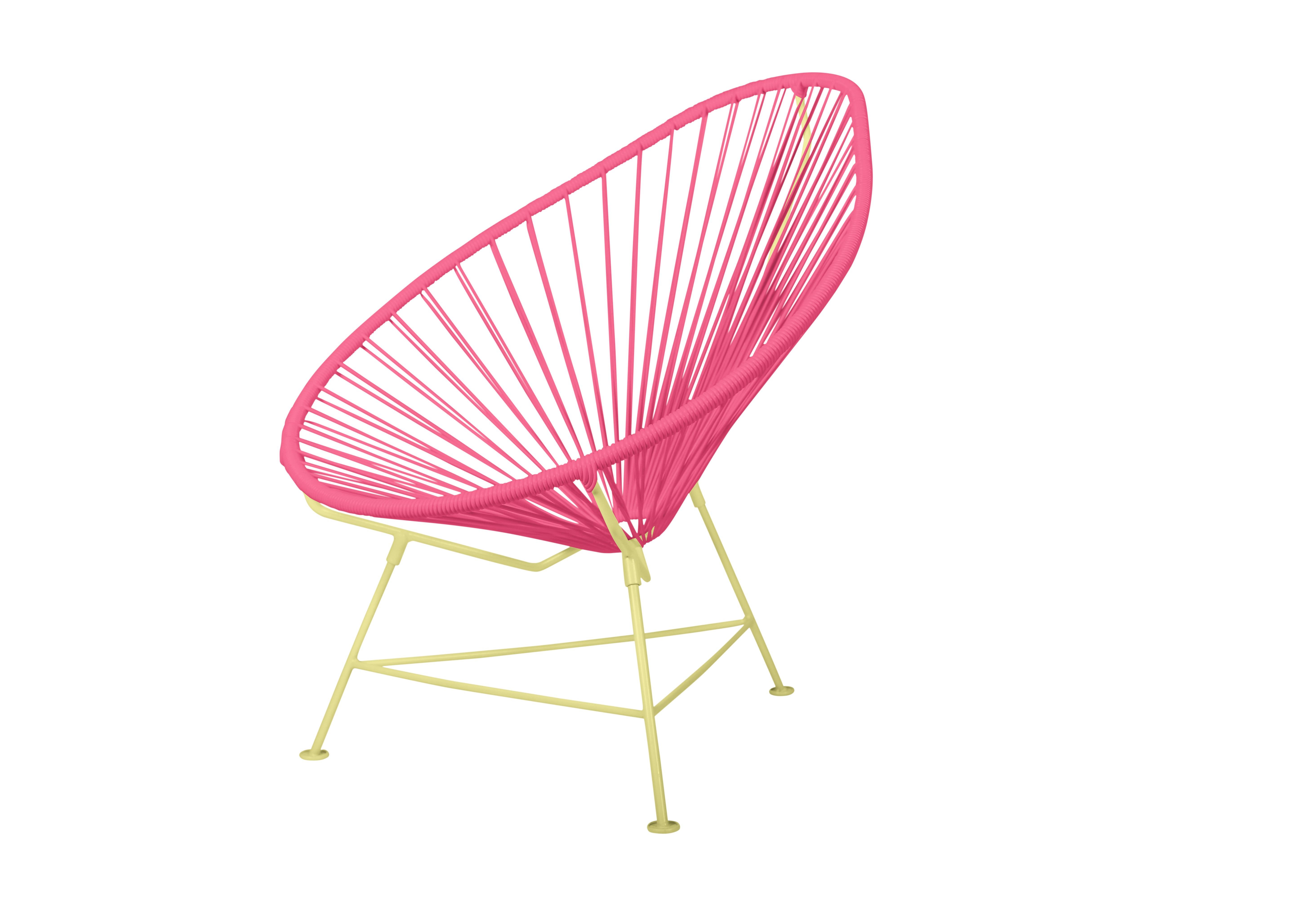 Canadian Innit Designs Acapulco Chair Pink Weave on Yellow Frame For Sale