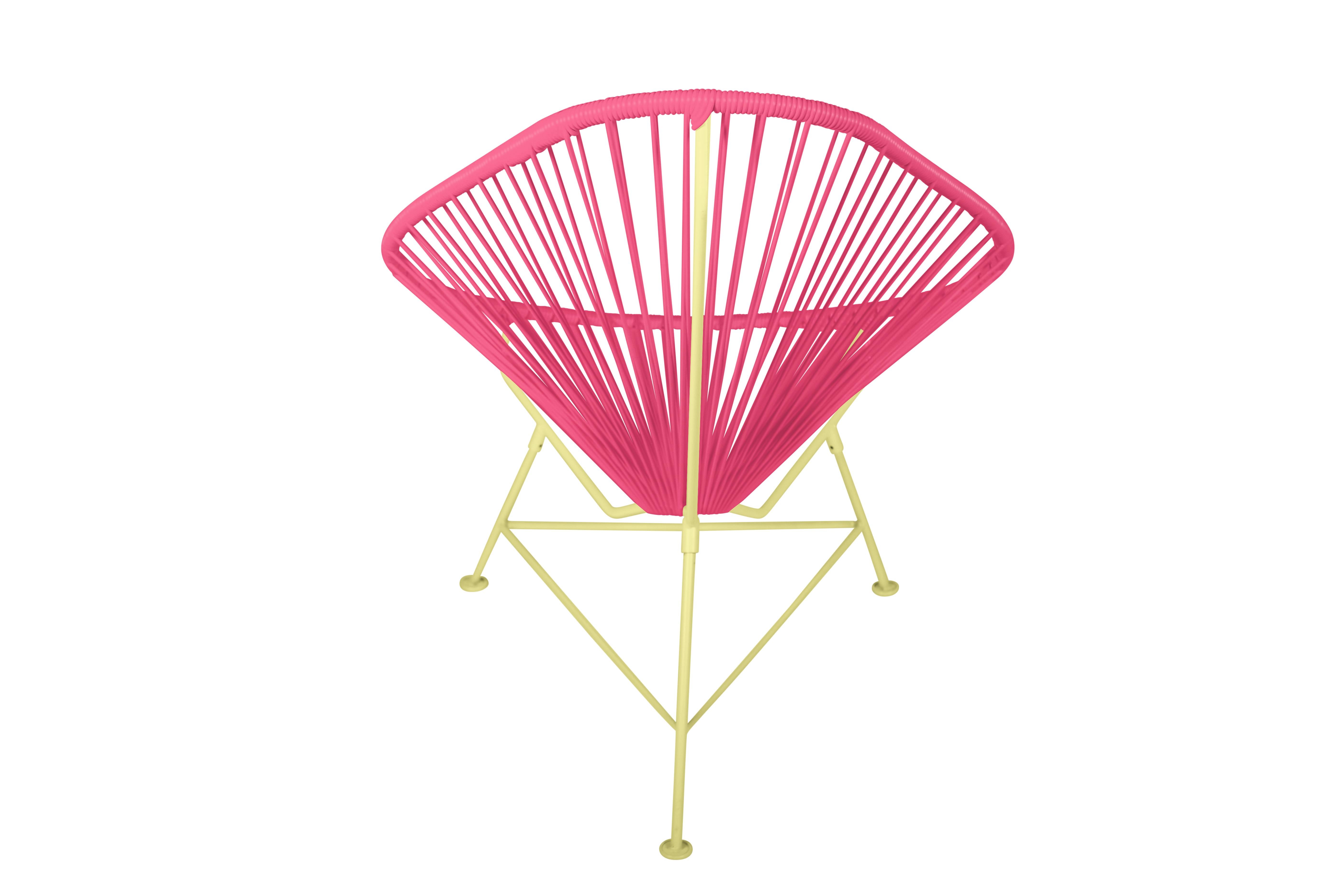 Hand-Crafted Innit Designs Acapulco Chair Pink Weave on Yellow Frame For Sale