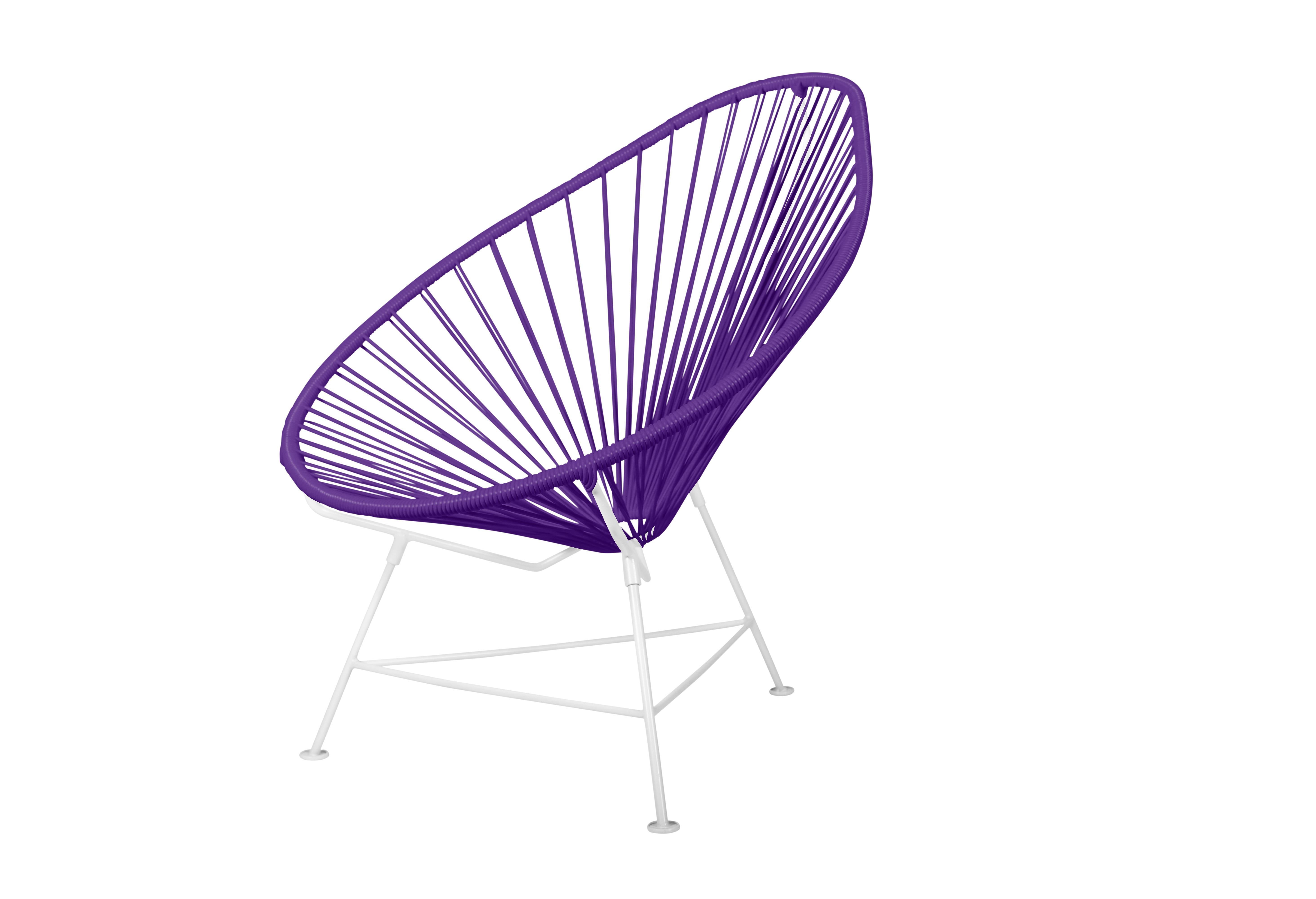 Canadian Innit Designs Acapulco Chair Purple Weave on White Frame For Sale