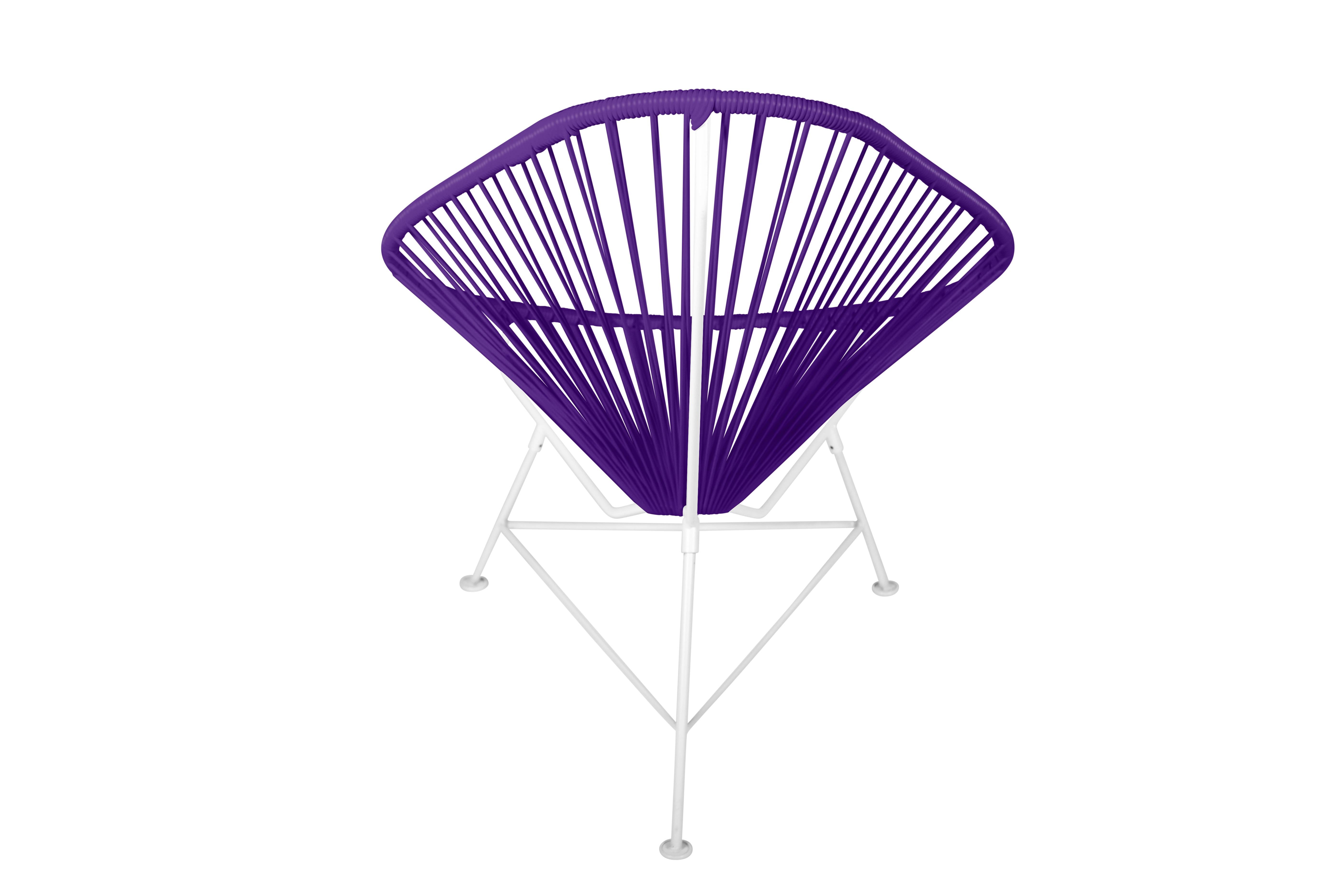 Hand-Crafted Innit Designs Acapulco Chair Purple Weave on White Frame For Sale