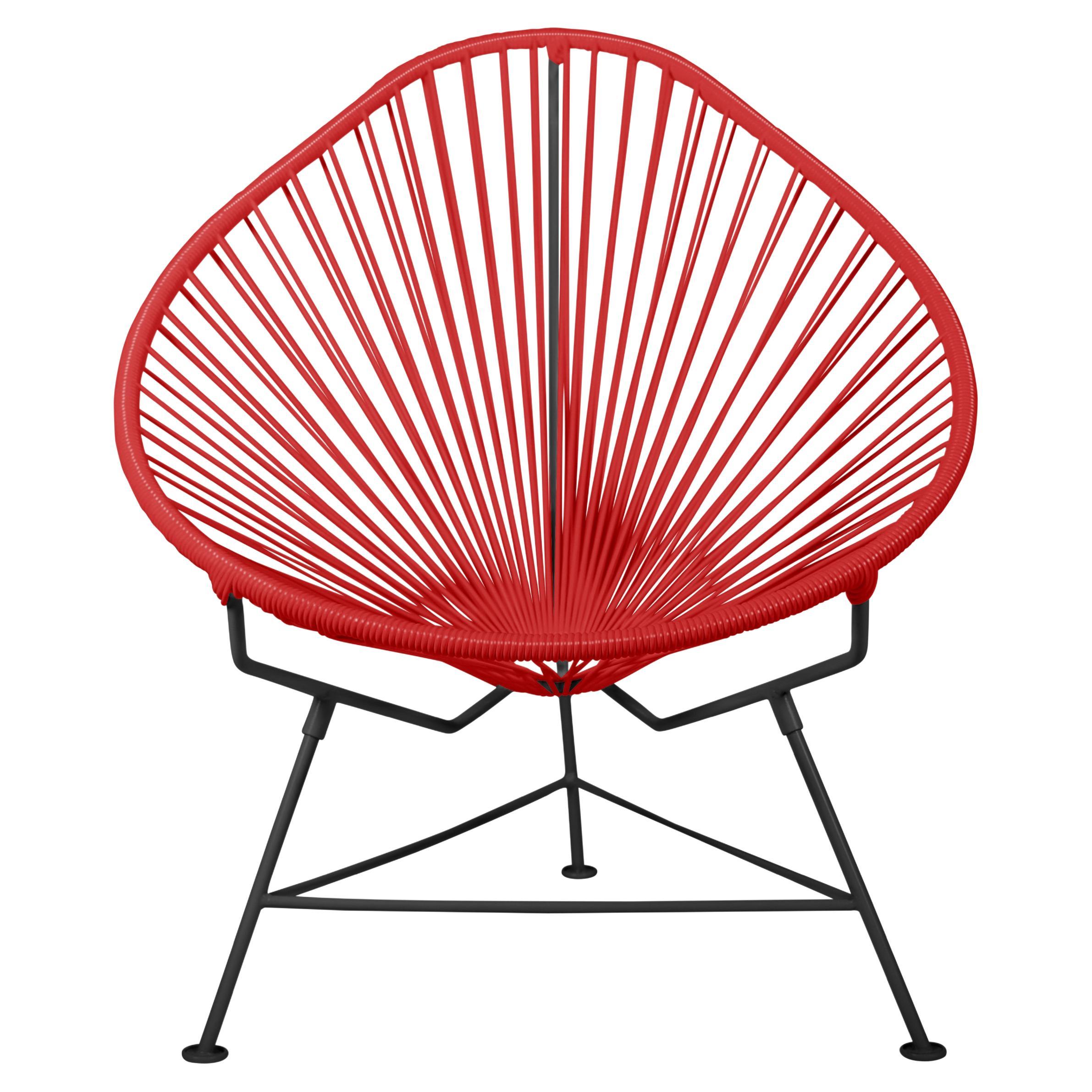 Innit Designs Acapulco Chair Red Weave on Black Frame For Sale