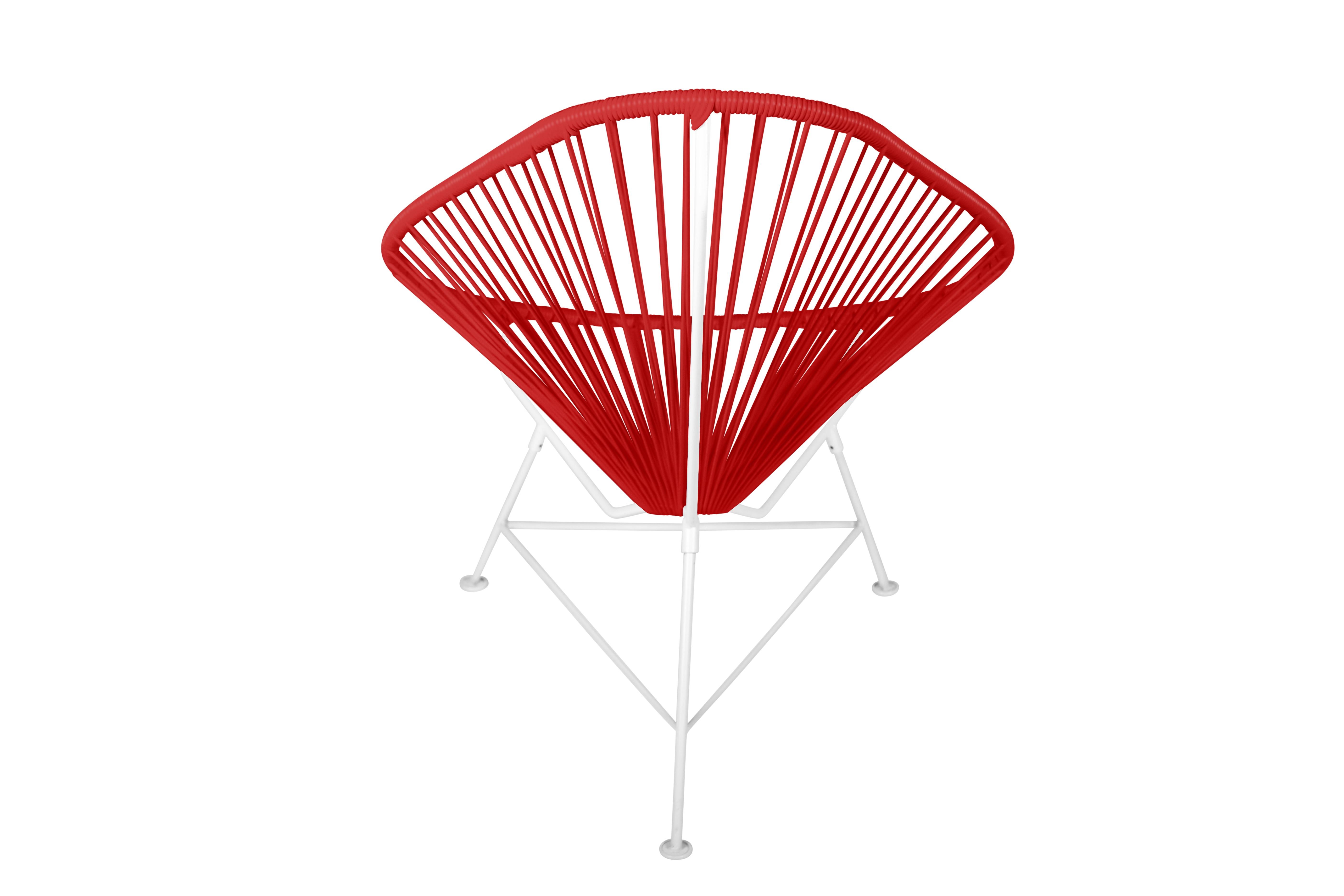 Hand-Crafted Innit Designs Acapulco Chair Red Weave on White Frame For Sale