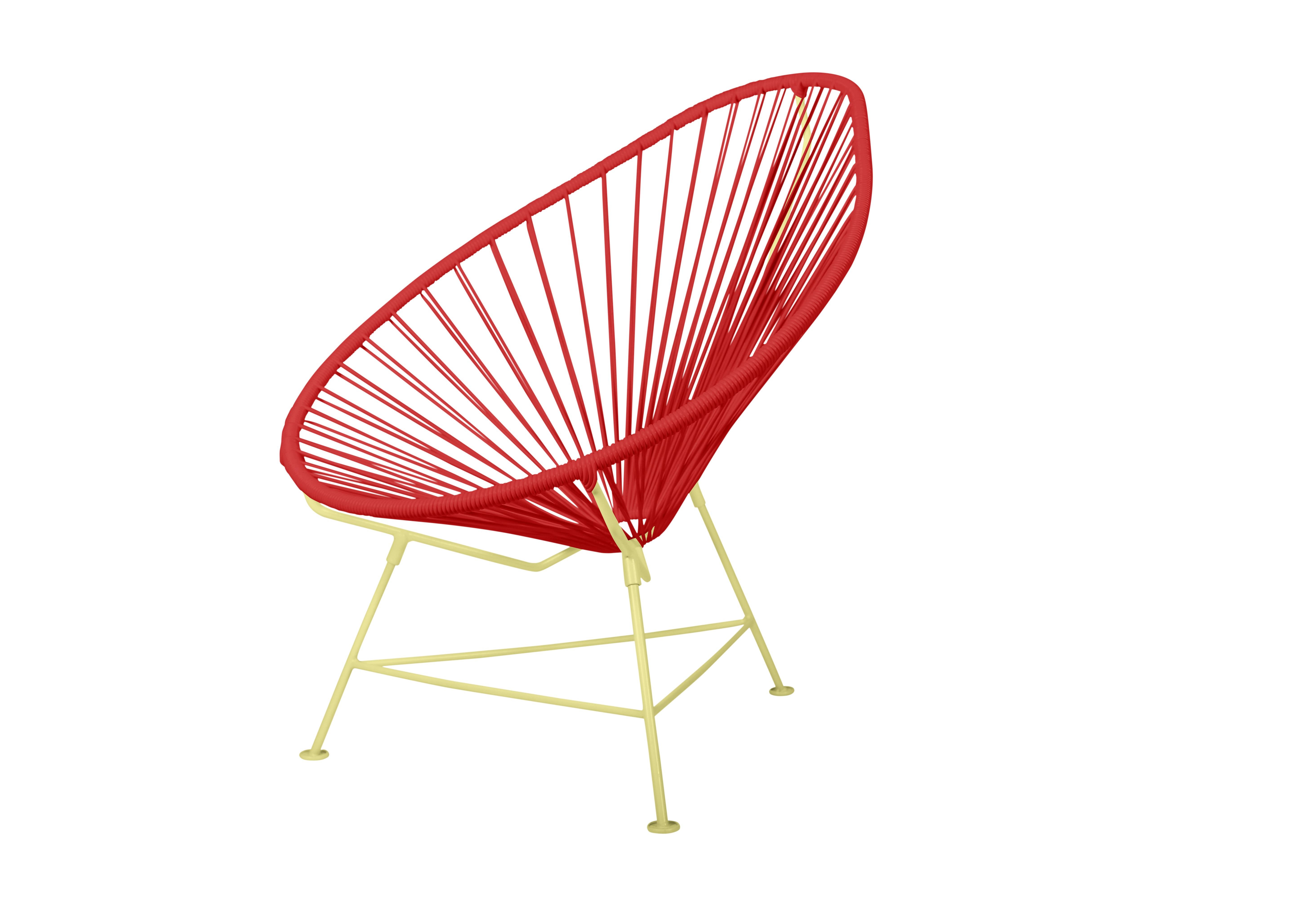 Canadian Innit Designs Acapulco Chair Red Weave on Yellow Frame For Sale