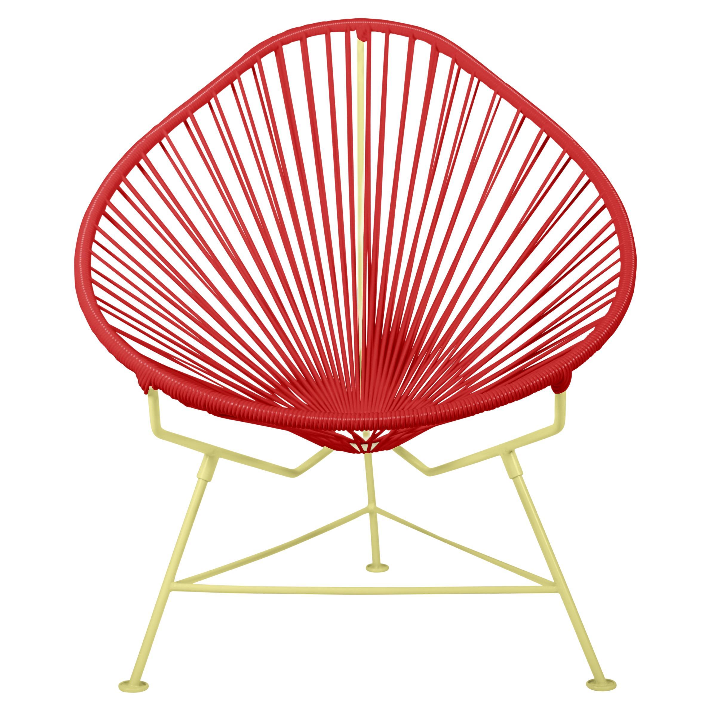 Innit Designs Acapulco Chair Red Weave on Yellow Frame For Sale