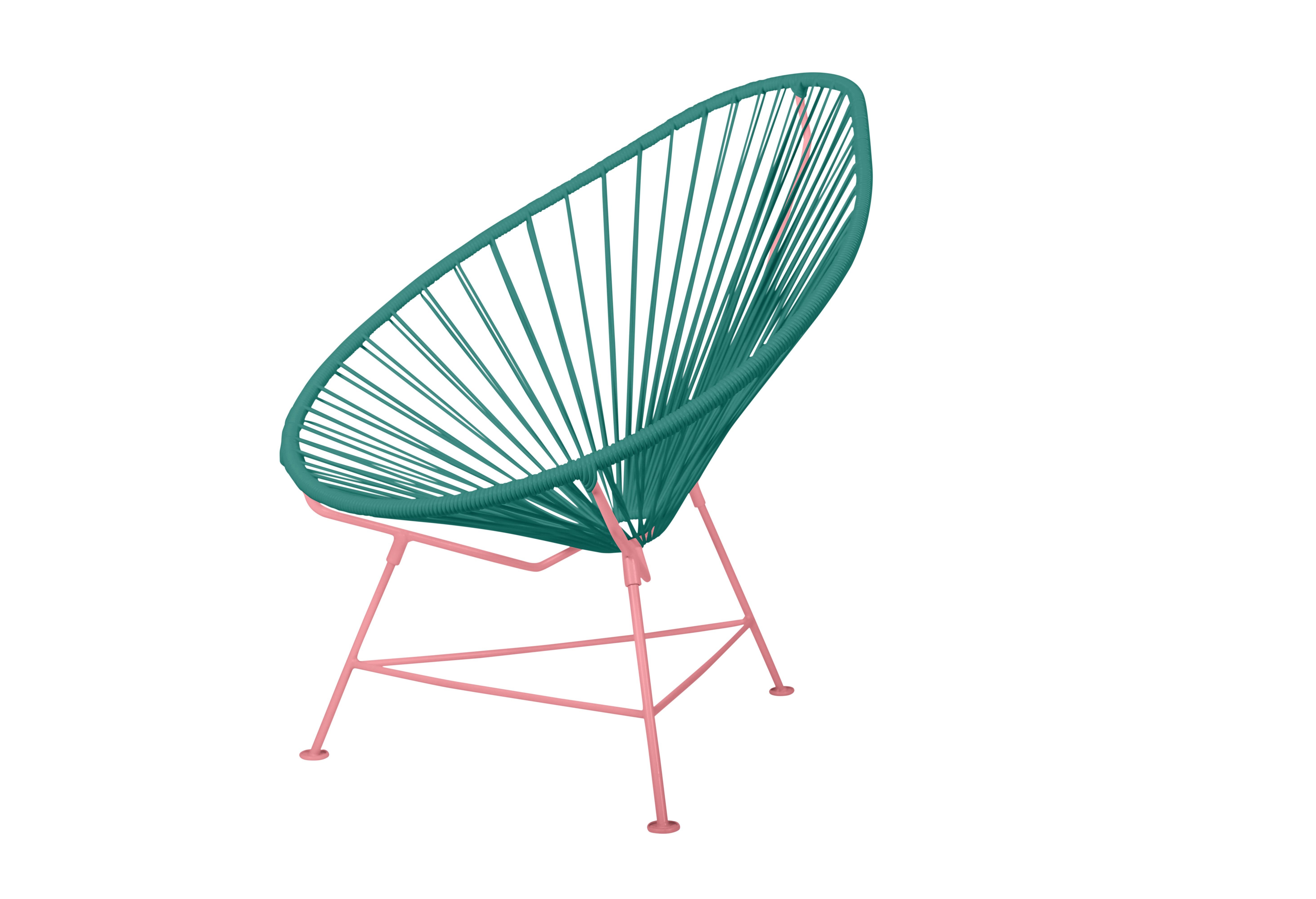 Canadian Innit Designs Acapulco Chair Turquoise Weave on Coral Frame For Sale