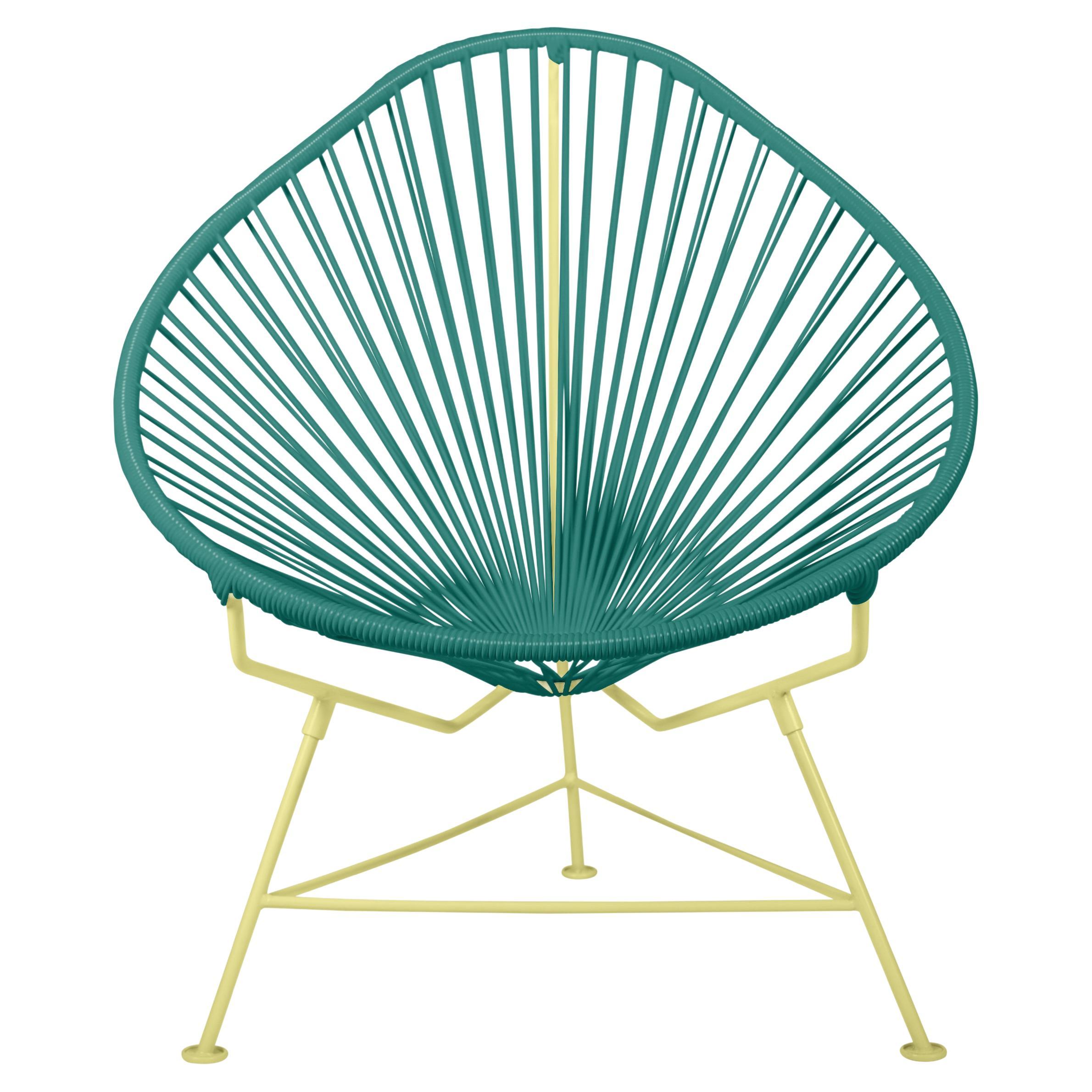 Innit Designs Acapulco Chair Turquoise Weave on Yellow Frame For Sale