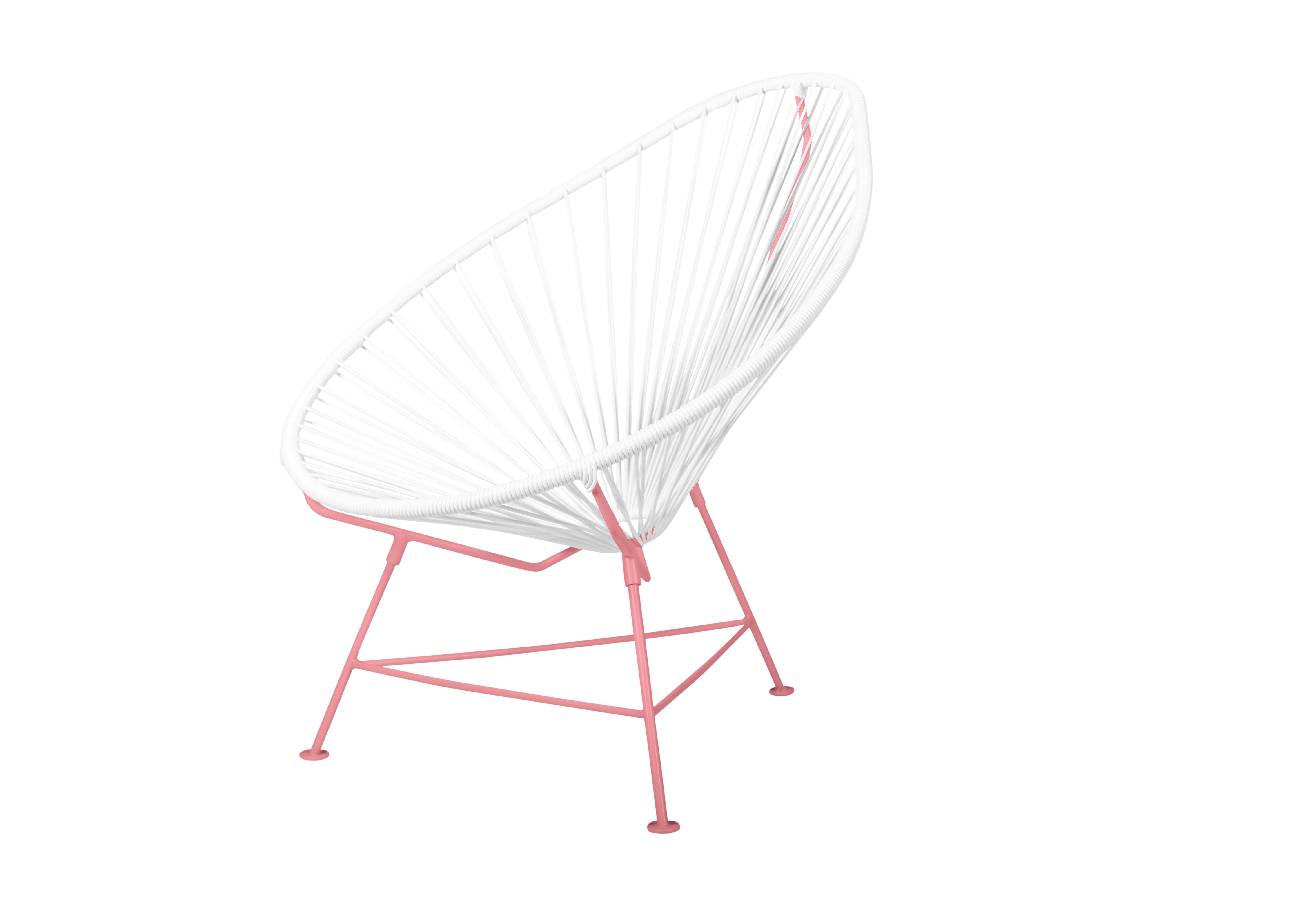 Canadian Innit Designs Acapulco Chair White Weave on Coral Frame For Sale
