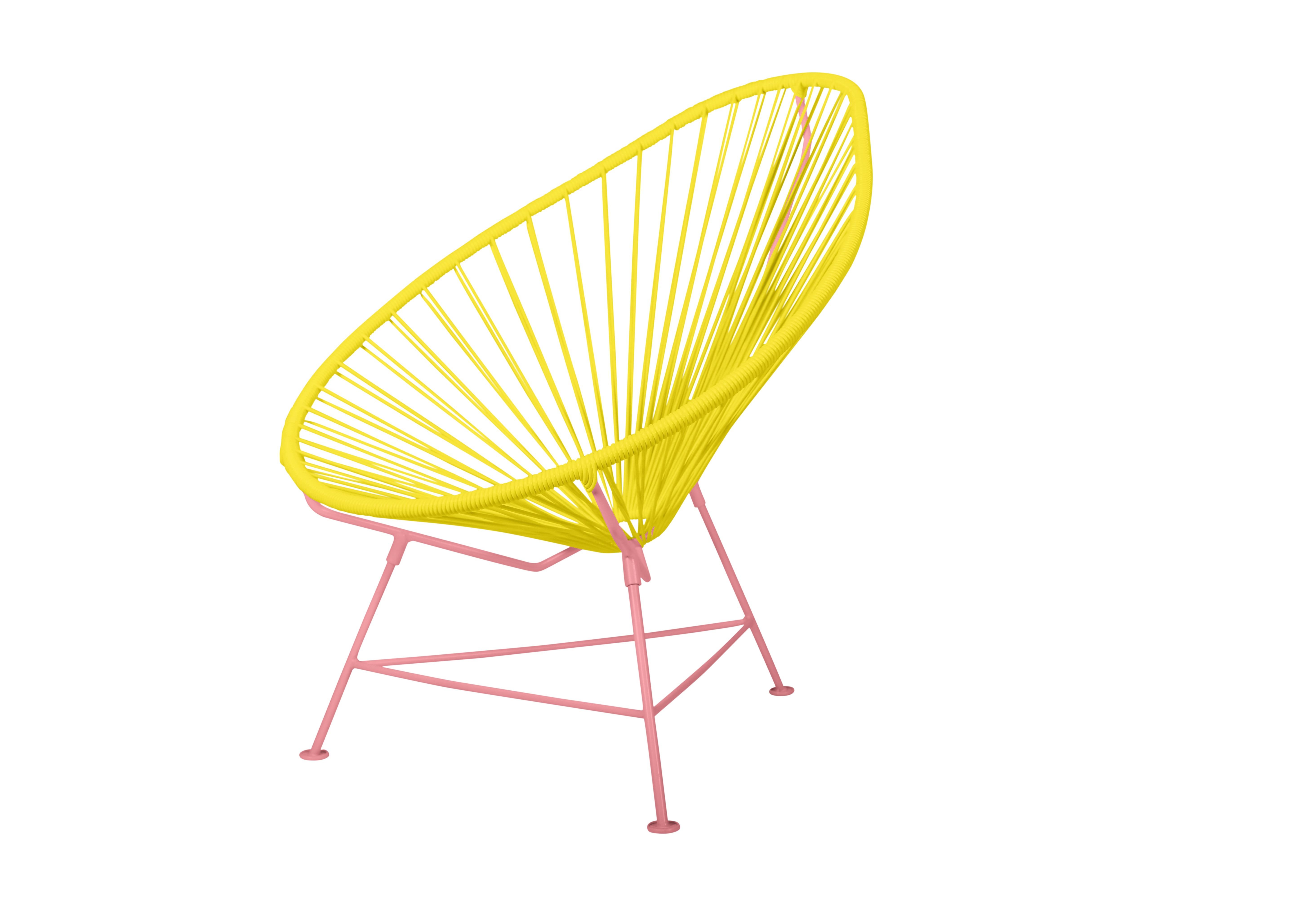 Canadian Innit Designs Acapulco Chair Yellow Weave on Coral Frame For Sale