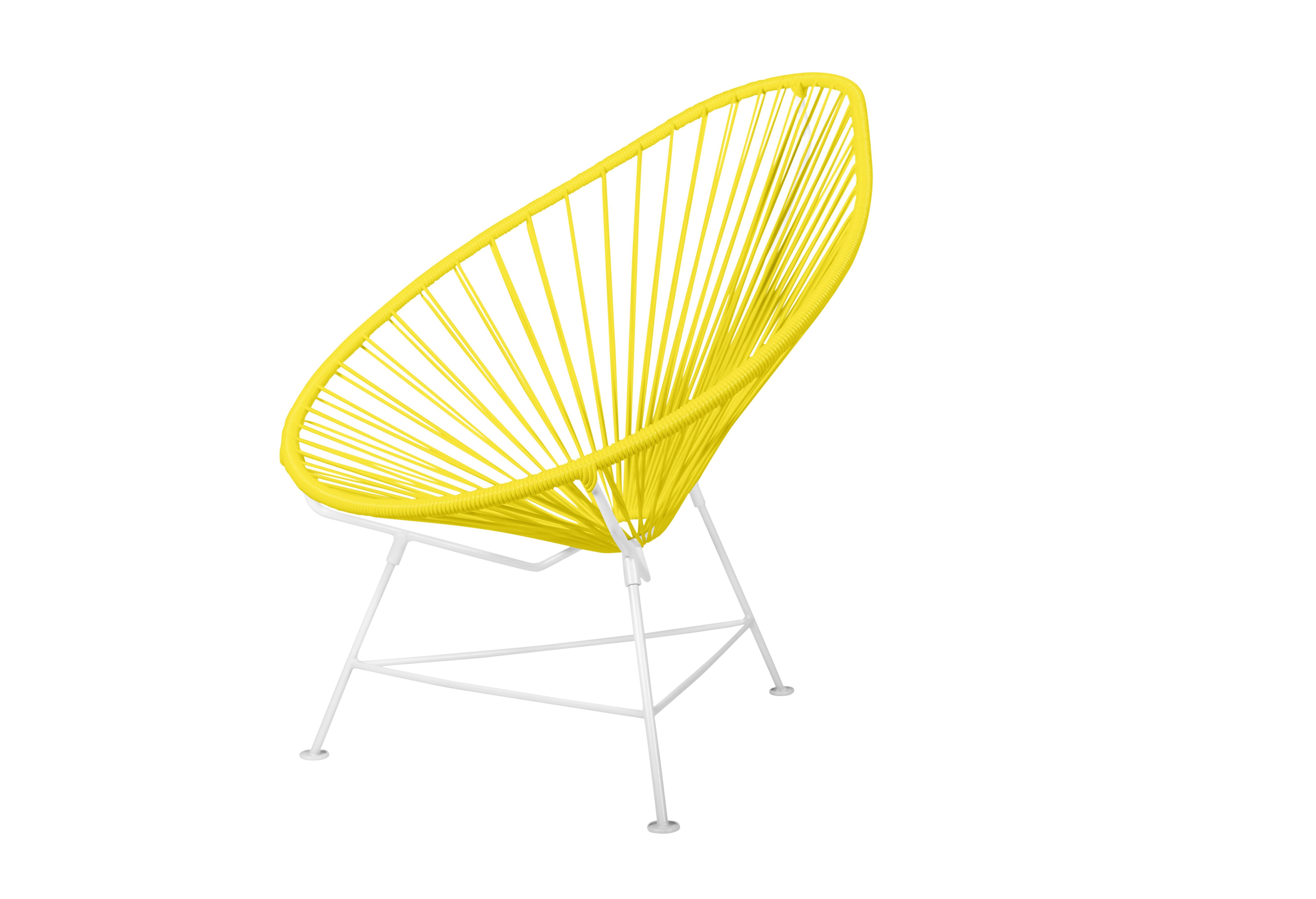Canadian Innit Designs Acapulco Chair Yellow Weave on White Frame For Sale
