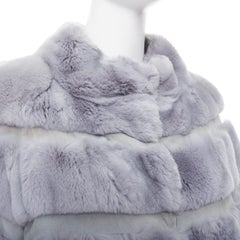 INNIU misty blue fur leather horizontal tiered long coat