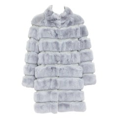 INNIU misty blue fur leather horizontal tiered long coat