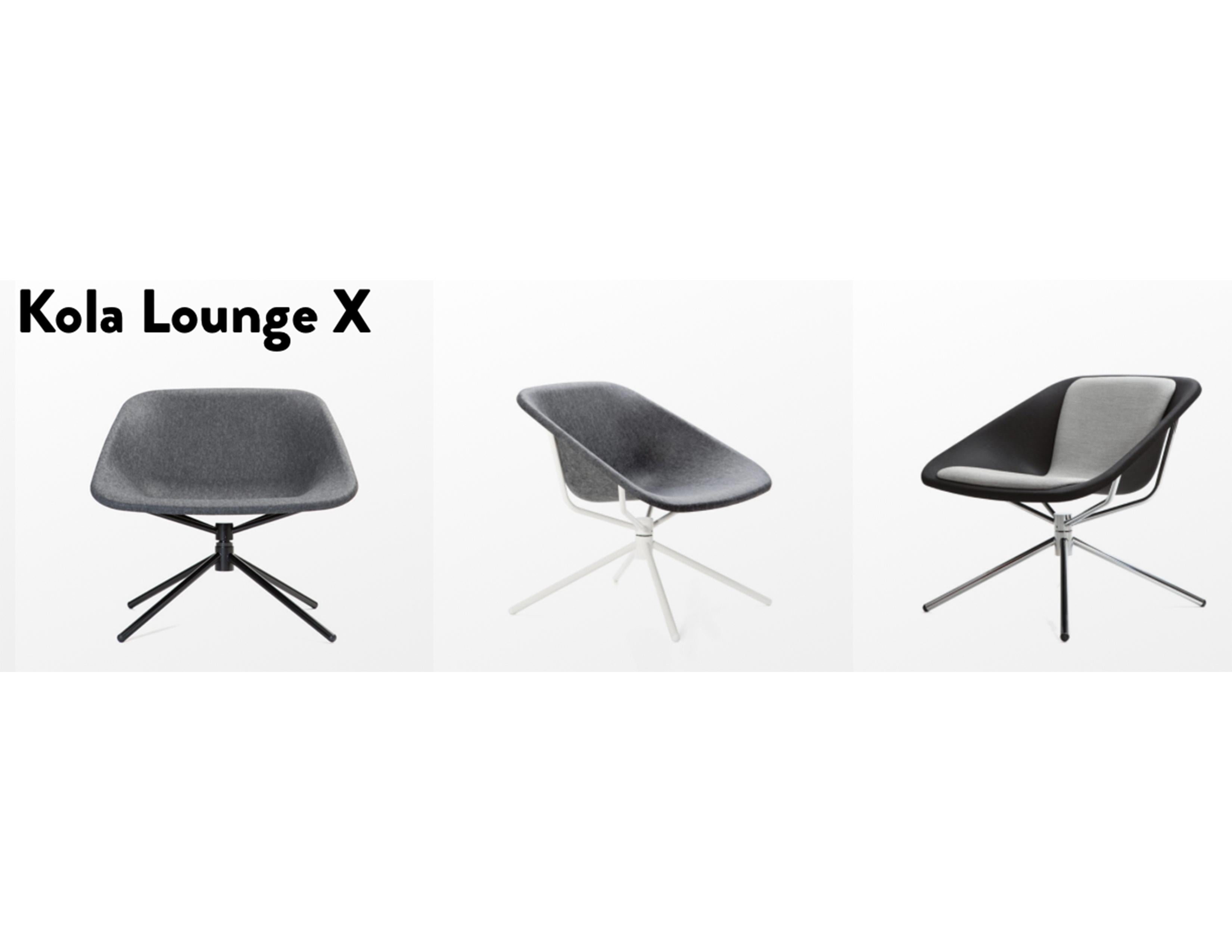 Kola Lounge X is a lounge chair that combines a generously proportioned synthetic felt seat with a durable steel swivel base. This combination of materials allows the chair to offer superb comfort, light weight and durability to lobbies, lounges and