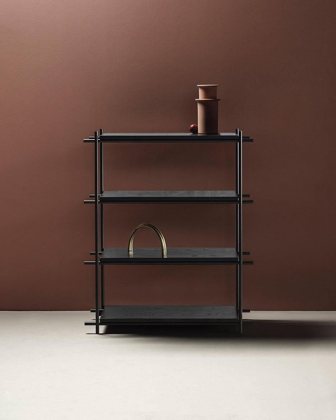 Innocent Bookshelf Four Modules in Black Iron Frame and Black Oak by Mingardo in vendita 5