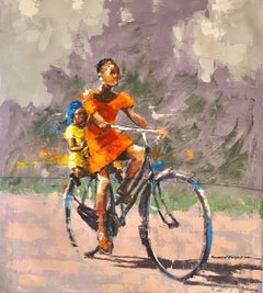 "Hermana mayor" de Innocent Chikezie - Pintura figurativa africana moderna y vibrante