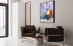 "Bonding" - Vibrant Textural Modern Figurative Artwork - Figures on a Bike Ride