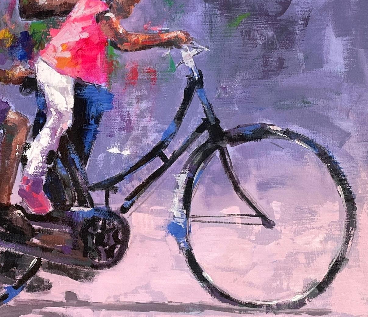 „Familienzeit“ von Innocent Chikezie – lebhaftes figuratives Gemälde auf Lila im Angebot 9