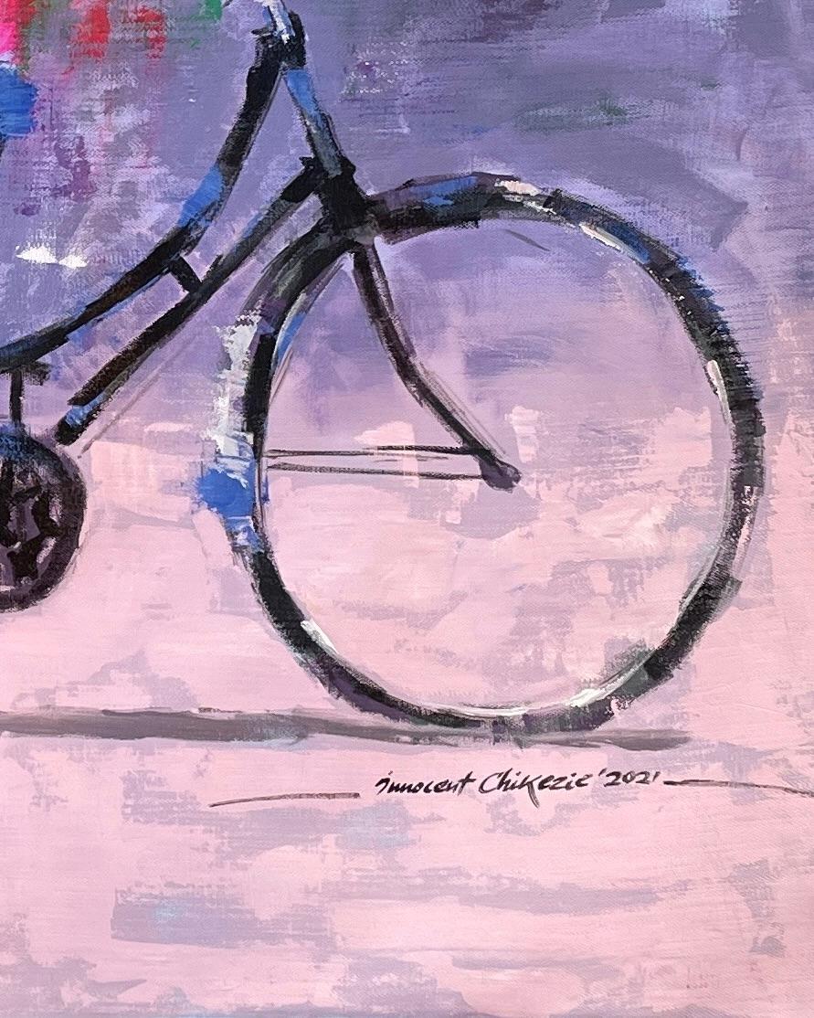 „Familienzeit“ von Innocent Chikezie – lebhaftes figuratives Gemälde auf Lila im Angebot 7