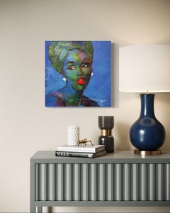 "Her Eyes" by Innocent Chikezie - Blue, Green and Red Modern Nigerian Portrait