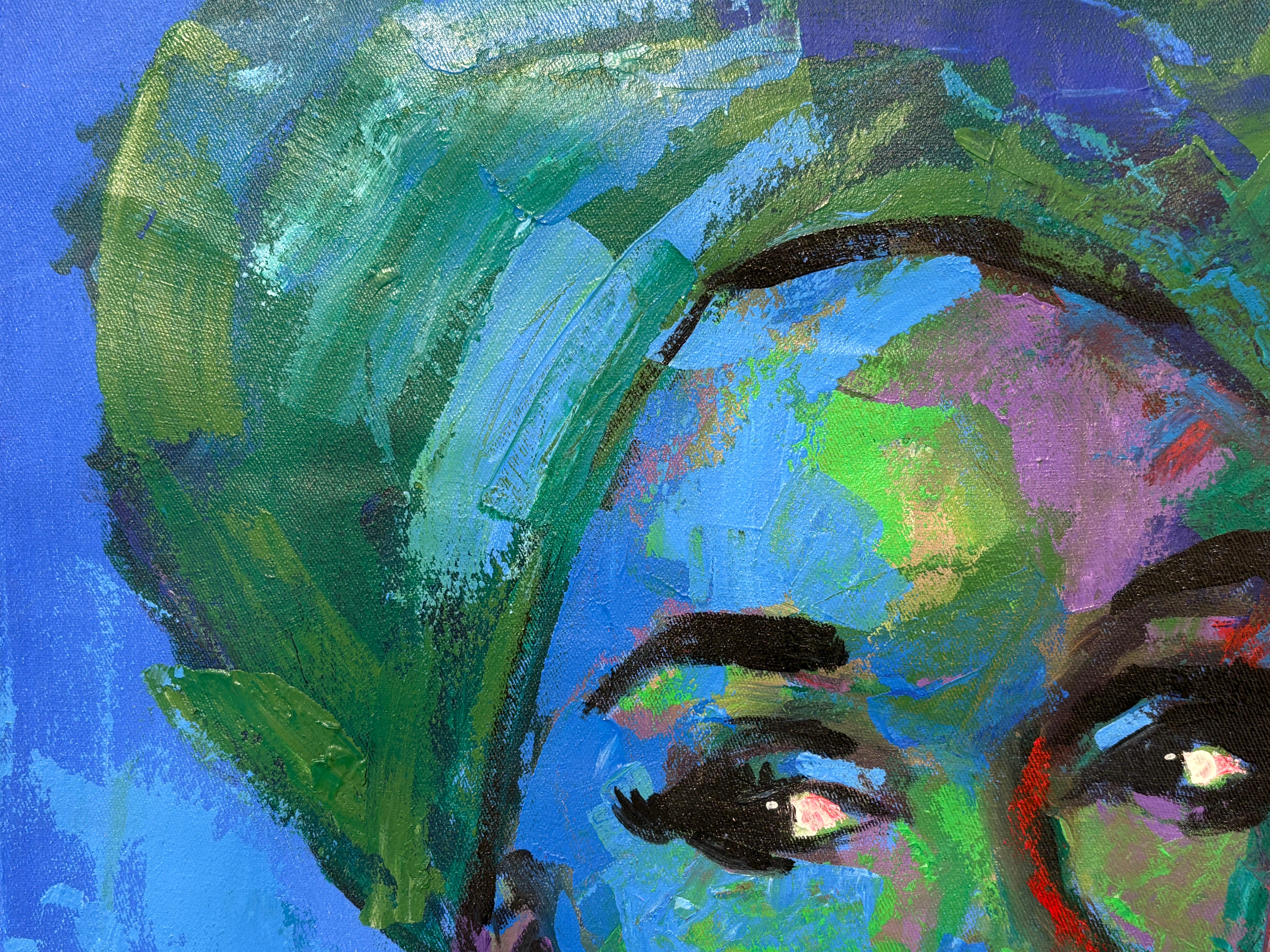 « Ses yeux » par Innocent Chikezie - Portrait moderne nigérian bleu, vert et rouge en vente 2