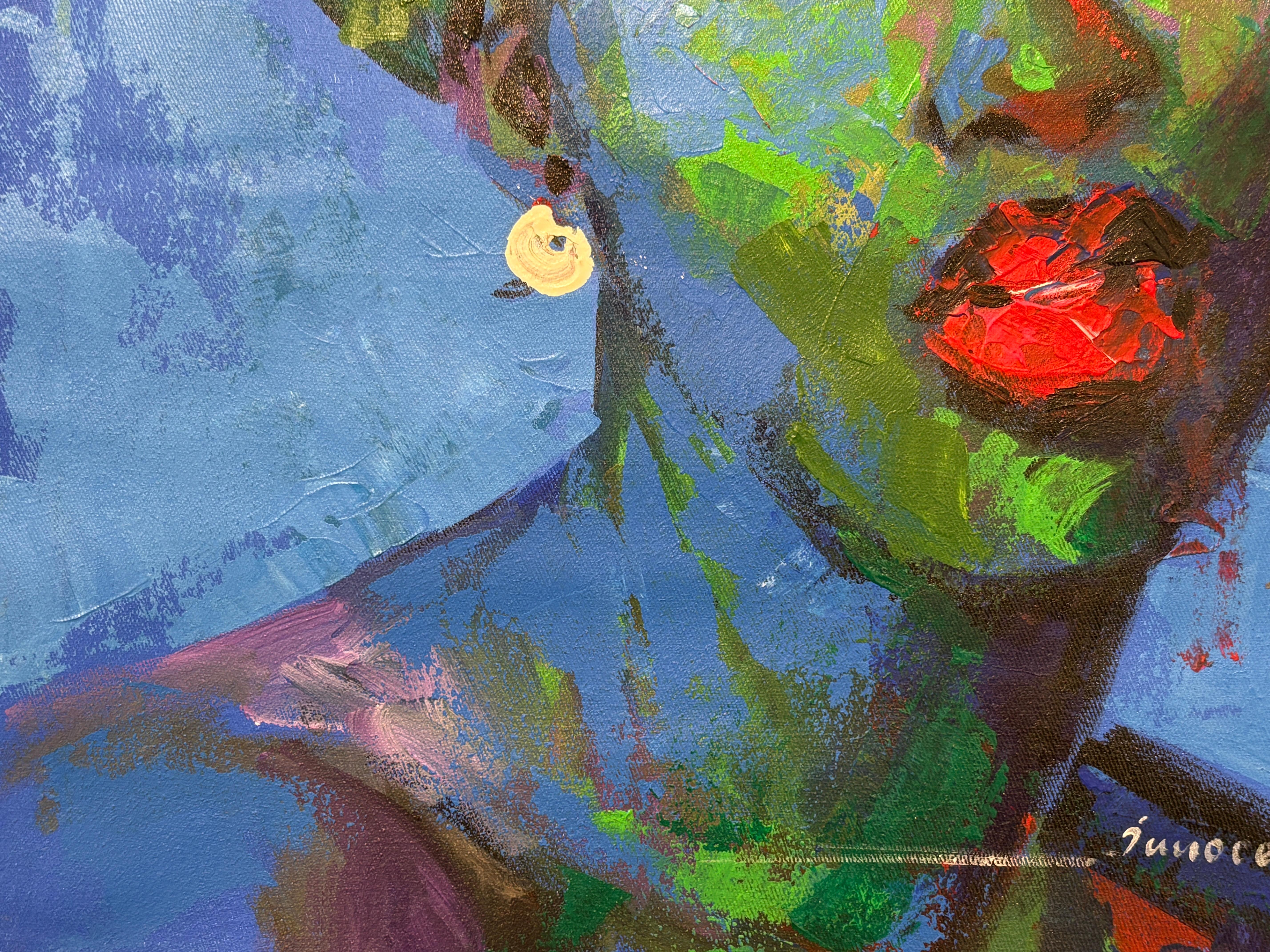 « Ses yeux » par Innocent Chikezie - Portrait moderne nigérian bleu, vert et rouge en vente 5