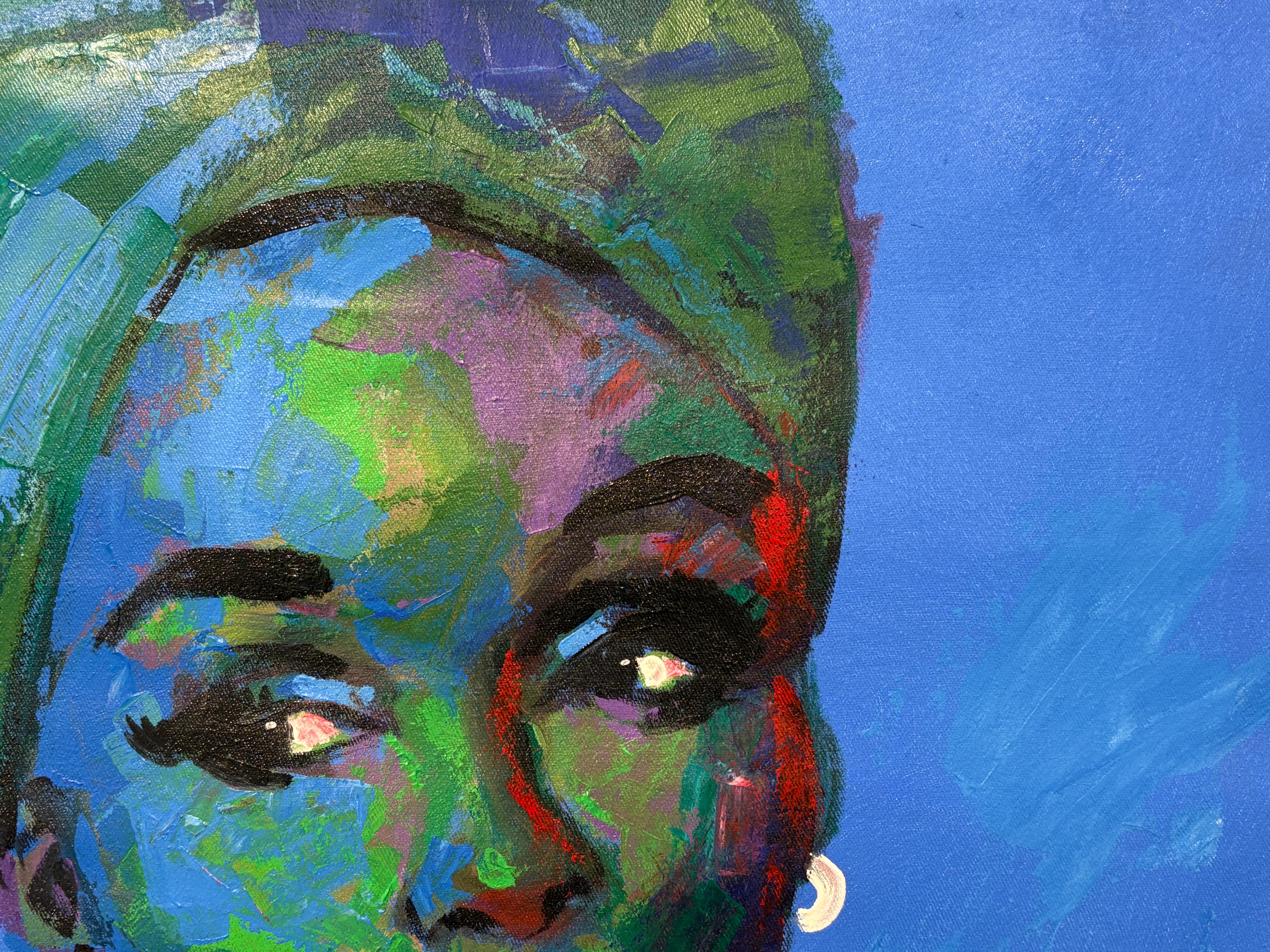 « Ses yeux » par Innocent Chikezie - Portrait moderne nigérian bleu, vert et rouge en vente 7