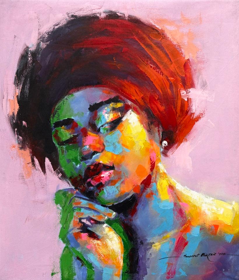 "Lily of the Valley" di I. Chikezie - Ritratto vibrante di una donna - Contemporary