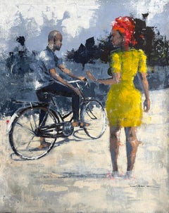 "Persuaded" - Vibrant African American Figurative Scene Textured Acrylic Artwork