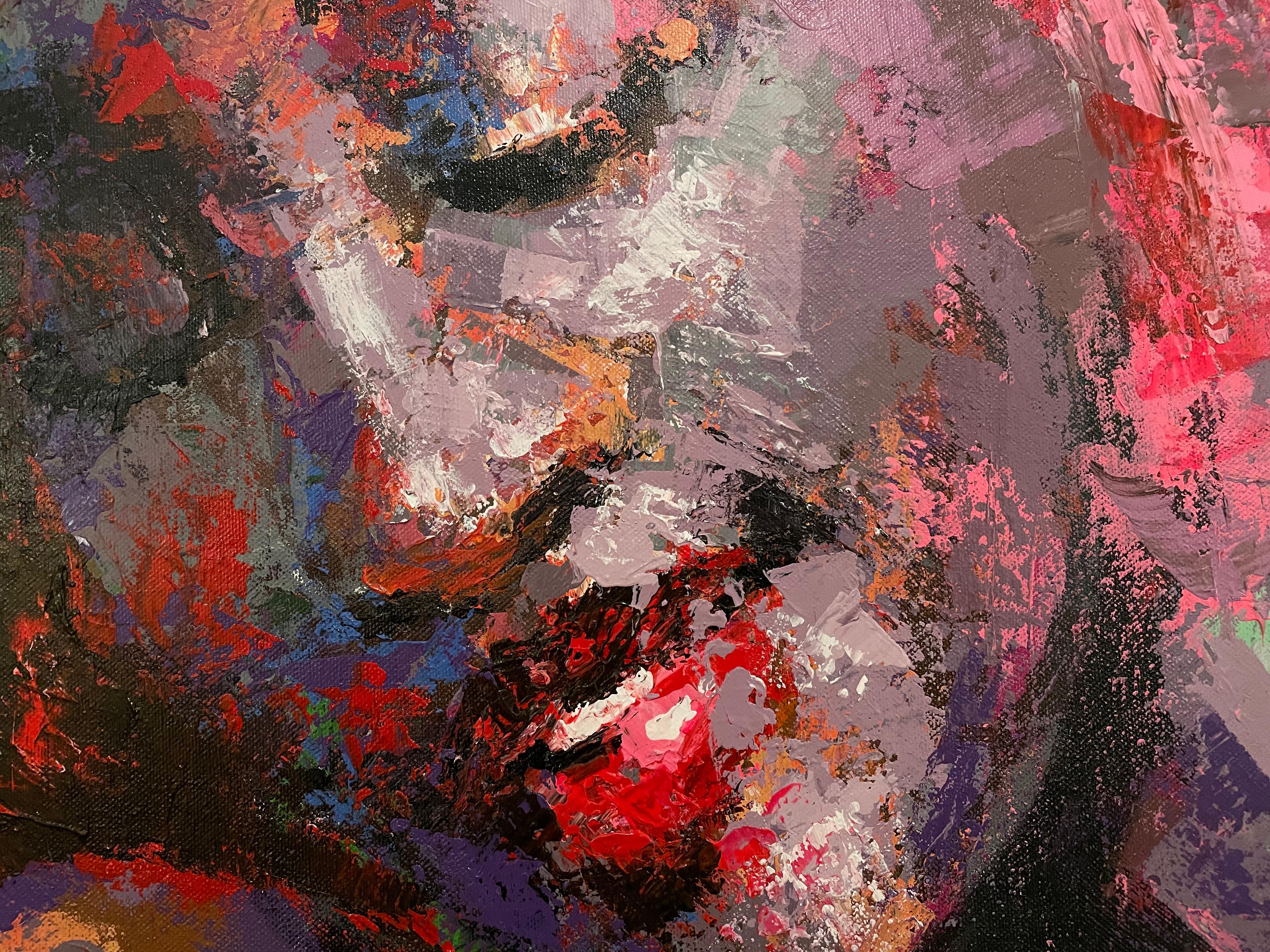 'Pink Hair' Figurative Young Woman Acrylic on Canvas by Innocent - Brown Figurative Painting by Innocent Chikezie