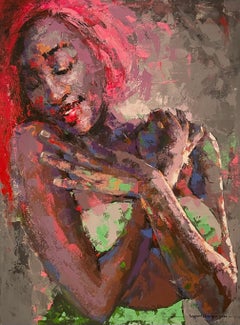 'Pink Hair' Figurative Young Woman Acrylic on Canvas by Innocent