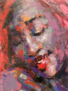 'Pink Hair'Contemporary Original Figurative Young Female Model Acrylic on Canvas
