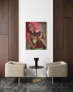 "Pink Hair" - Textured African Contemporary Abstract Impressionist Portrait Art