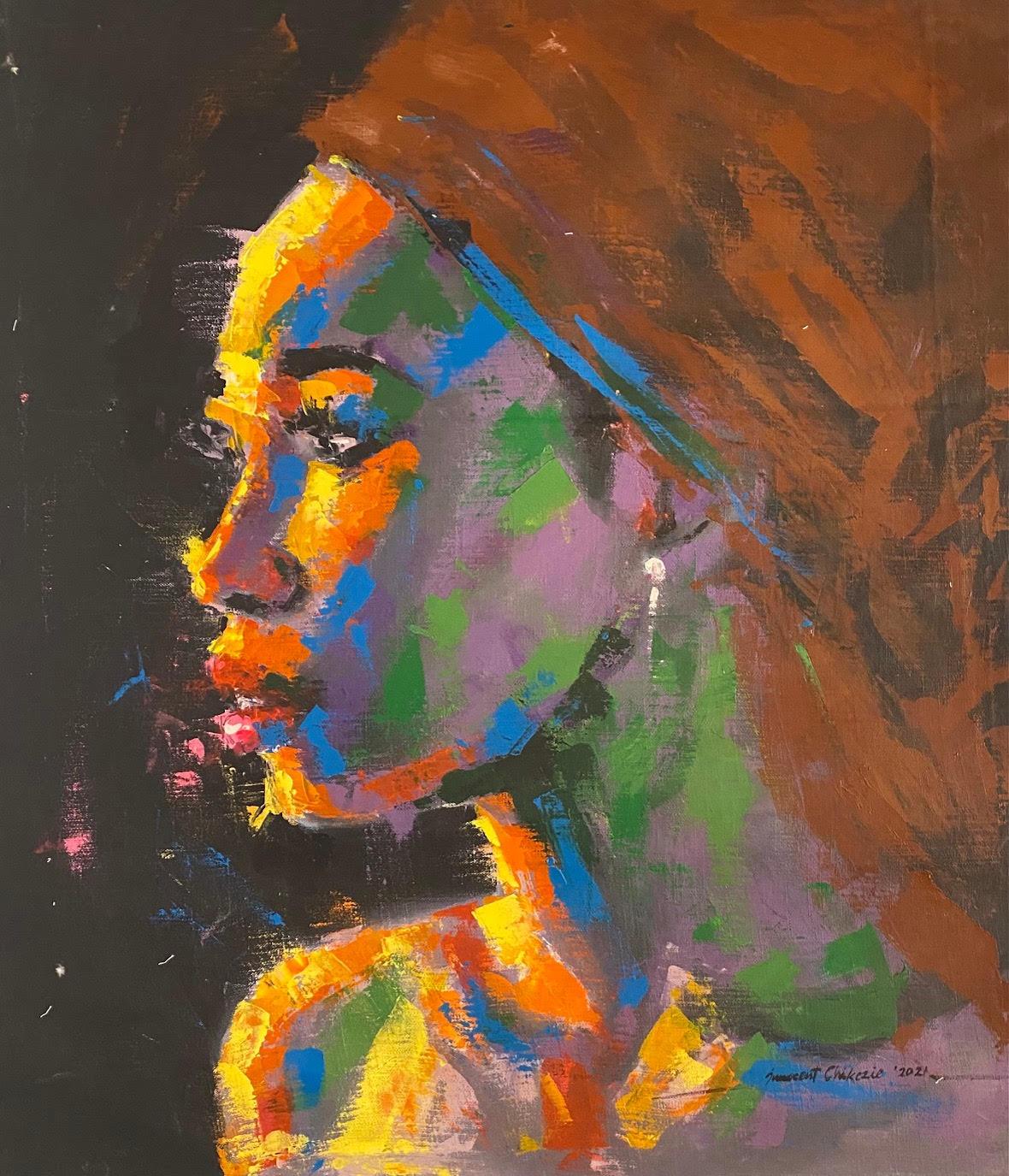 Innocent Chikezie Portrait Painting - ‘Rita’ Large Portrait Of  A young Woman contemporary Original Painting Colorful 