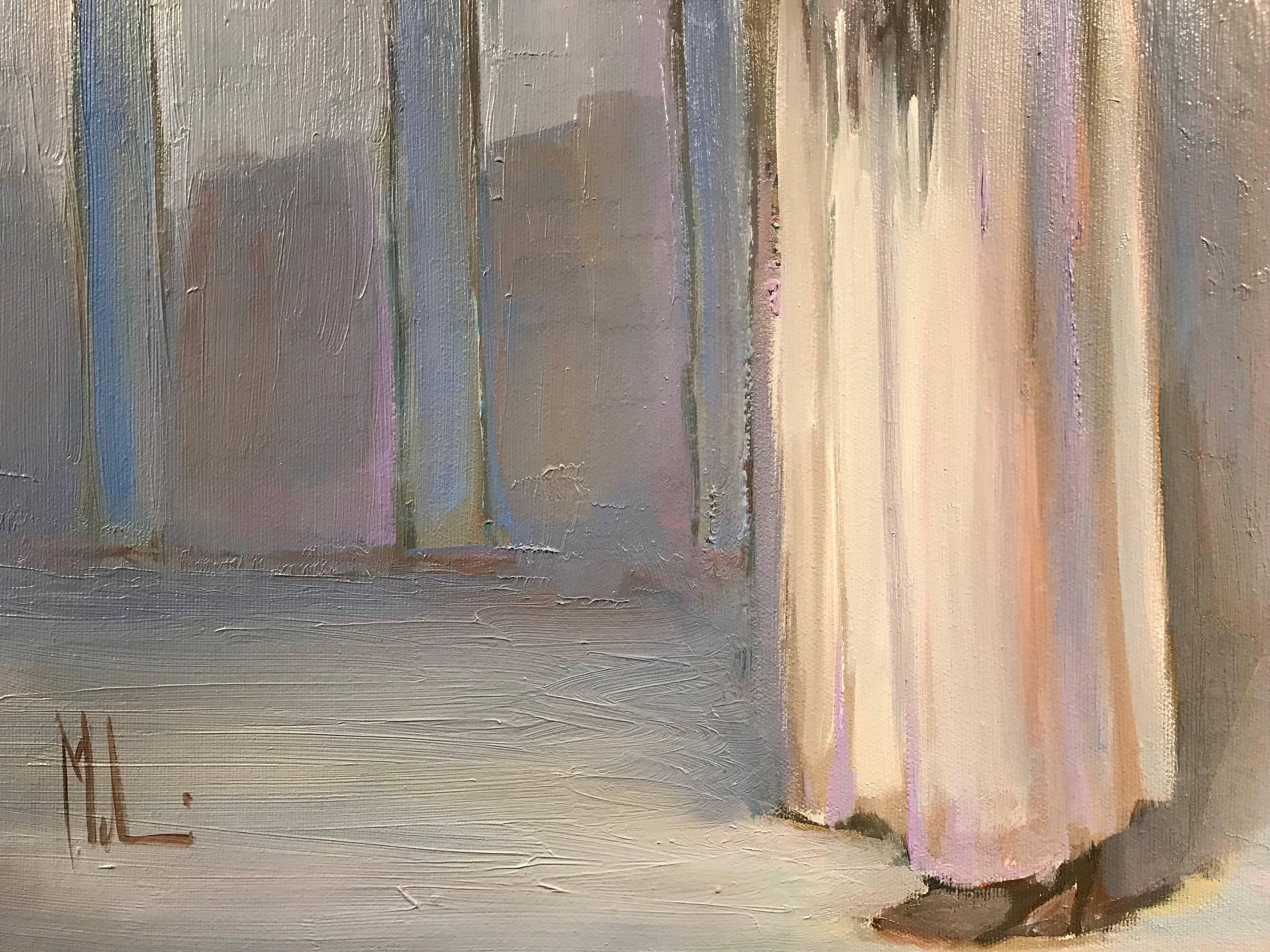 Dama en balcón veneciano Pintura al óleo impresionista firmada en venta 1