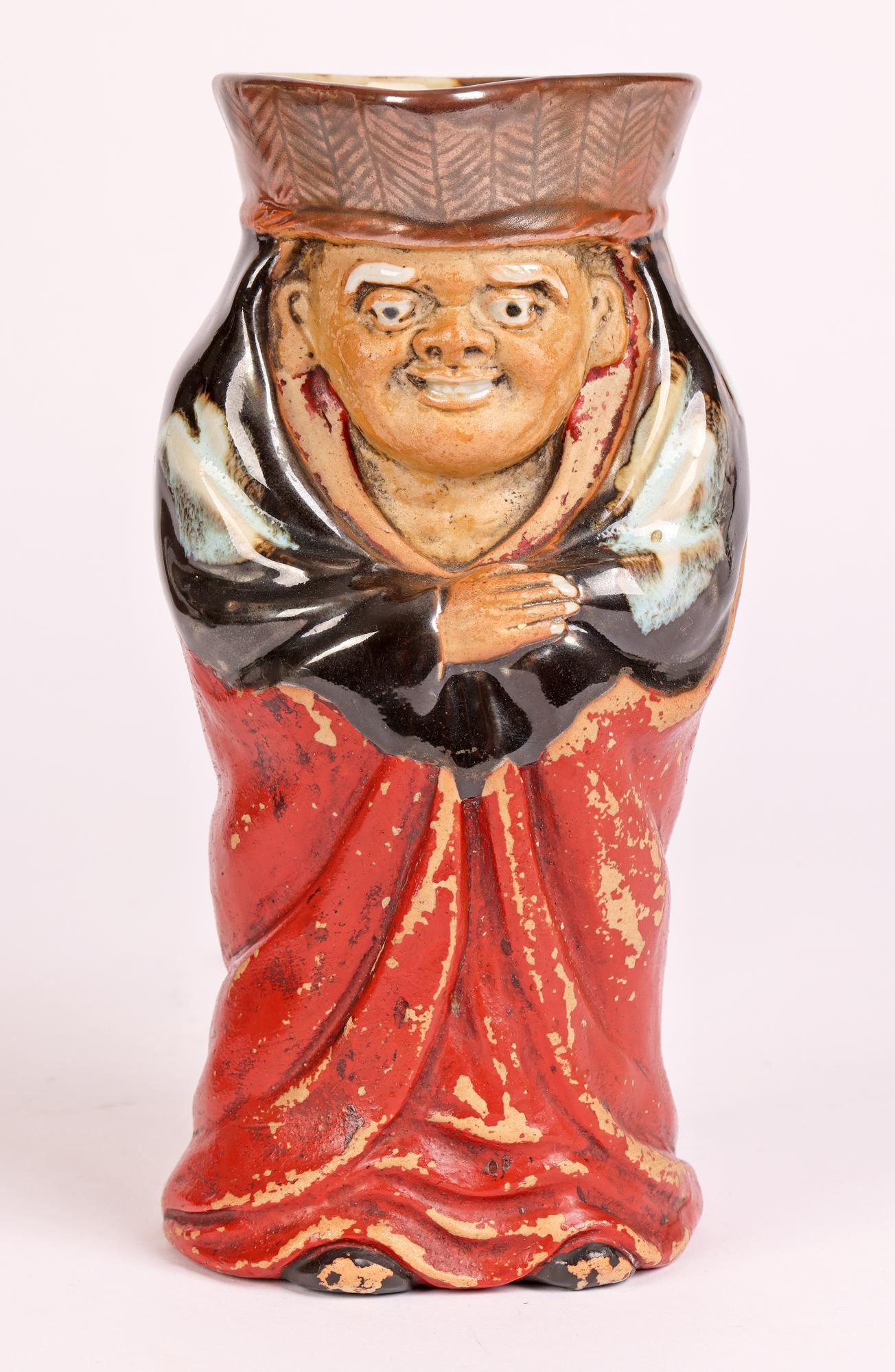 Inoue Ryosai Sumida Gawa Japanese Pottery Character Jug, c.1900 In Fair Condition For Sale In Bishop's Stortford, Hertfordshire