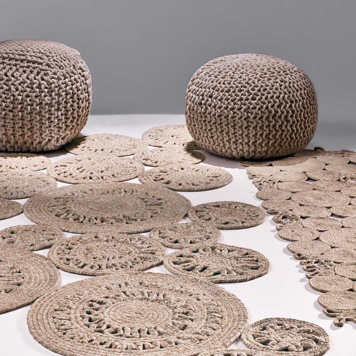 Italian In&Outdoor Pet Lover Safari Beige Square Pouf by Sitap Carpet Couture Italia For Sale