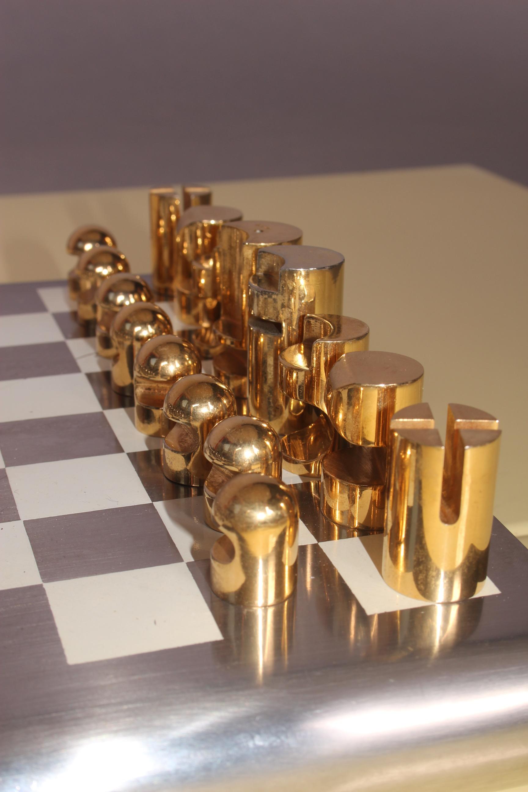 Inox and metal chess board, signed Joaquin Berao 38/100.