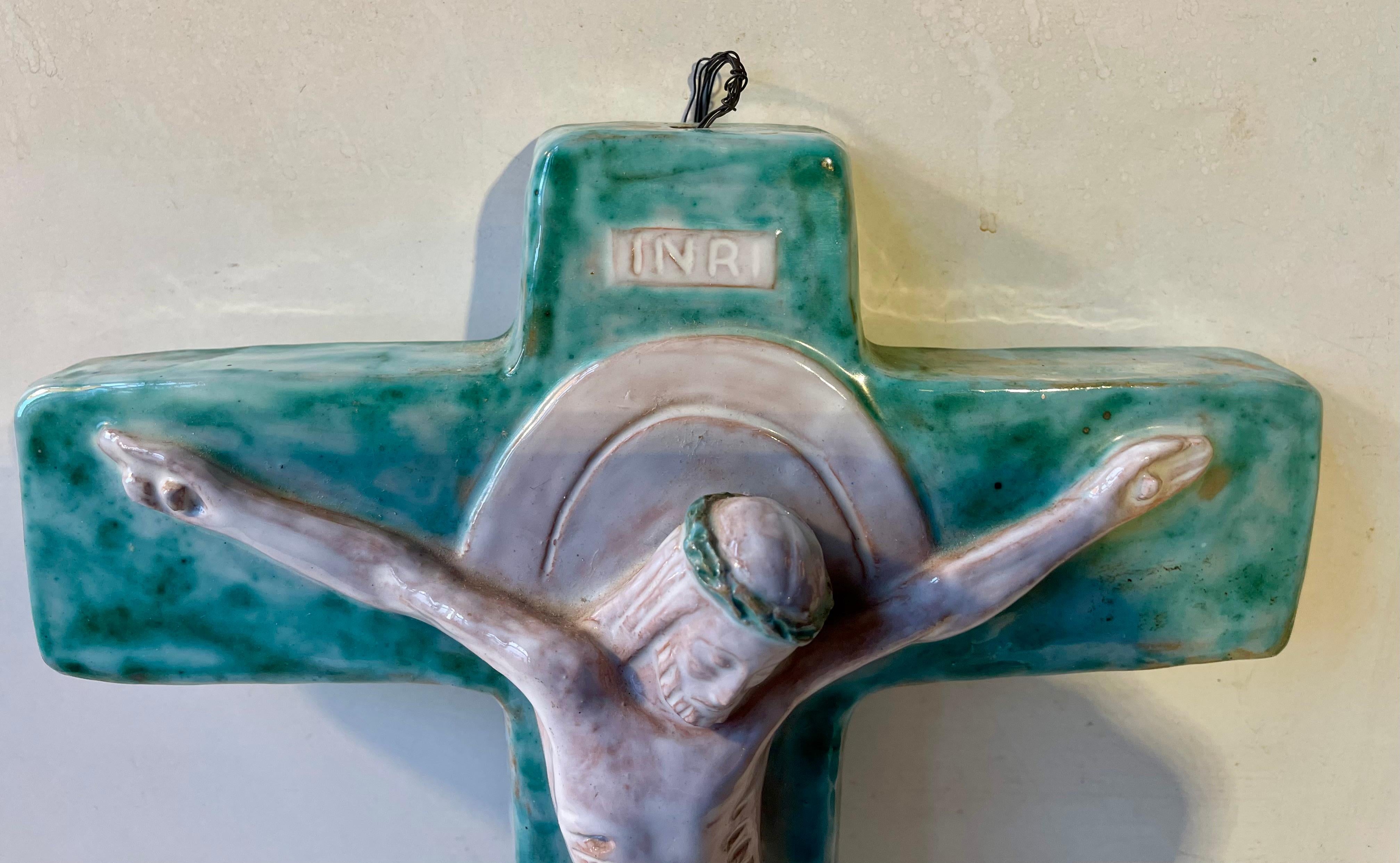 Mid-20th Century INRI - Italian Crucifix in Glazed Ceramic, 1930s
