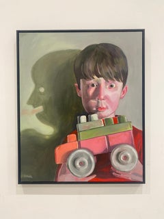 Ritratto di bambino Pittura acrilica con blocchi giocattolo Arte figurativa contemporanea