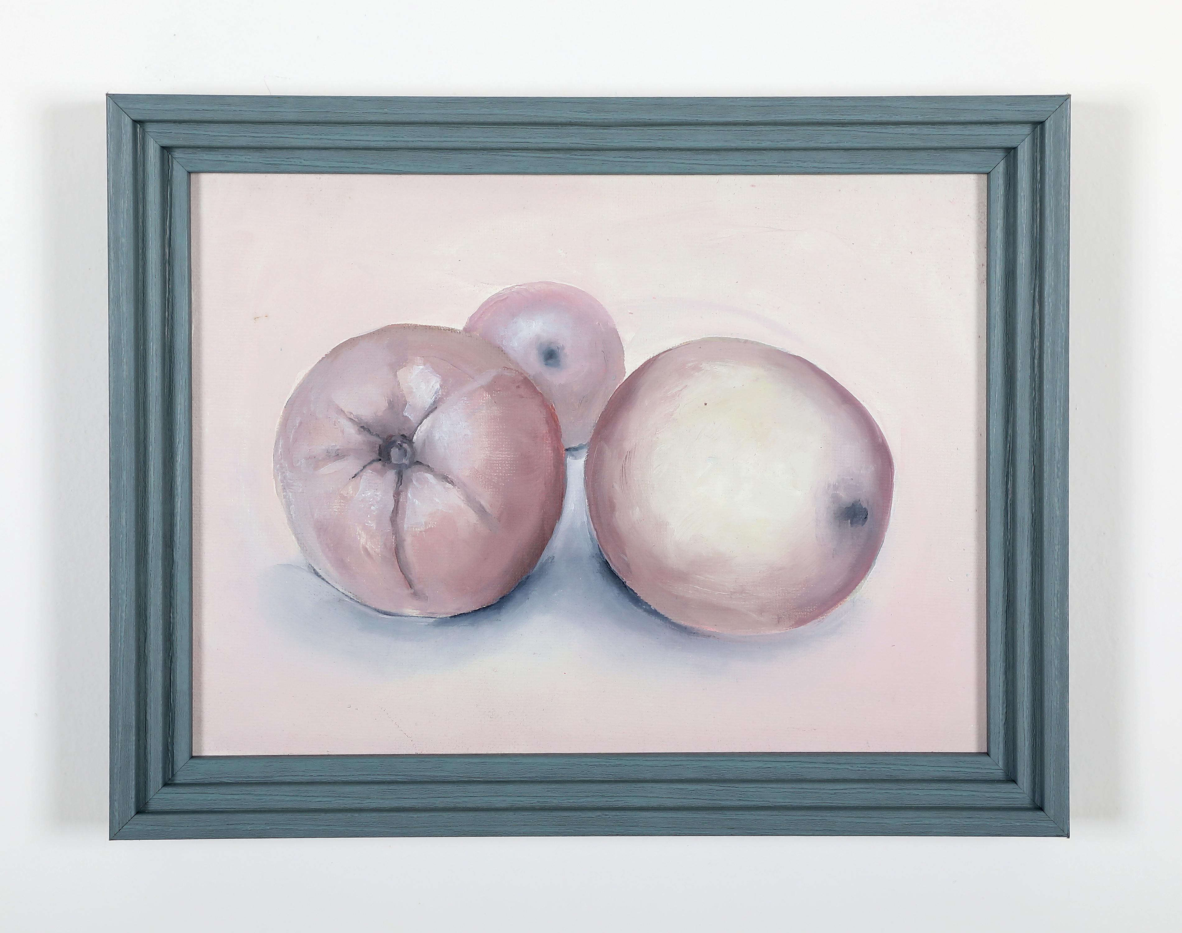 Bodegón figurativo contemporáneo enmarcado Pintura al óleo sobre lienzo. 