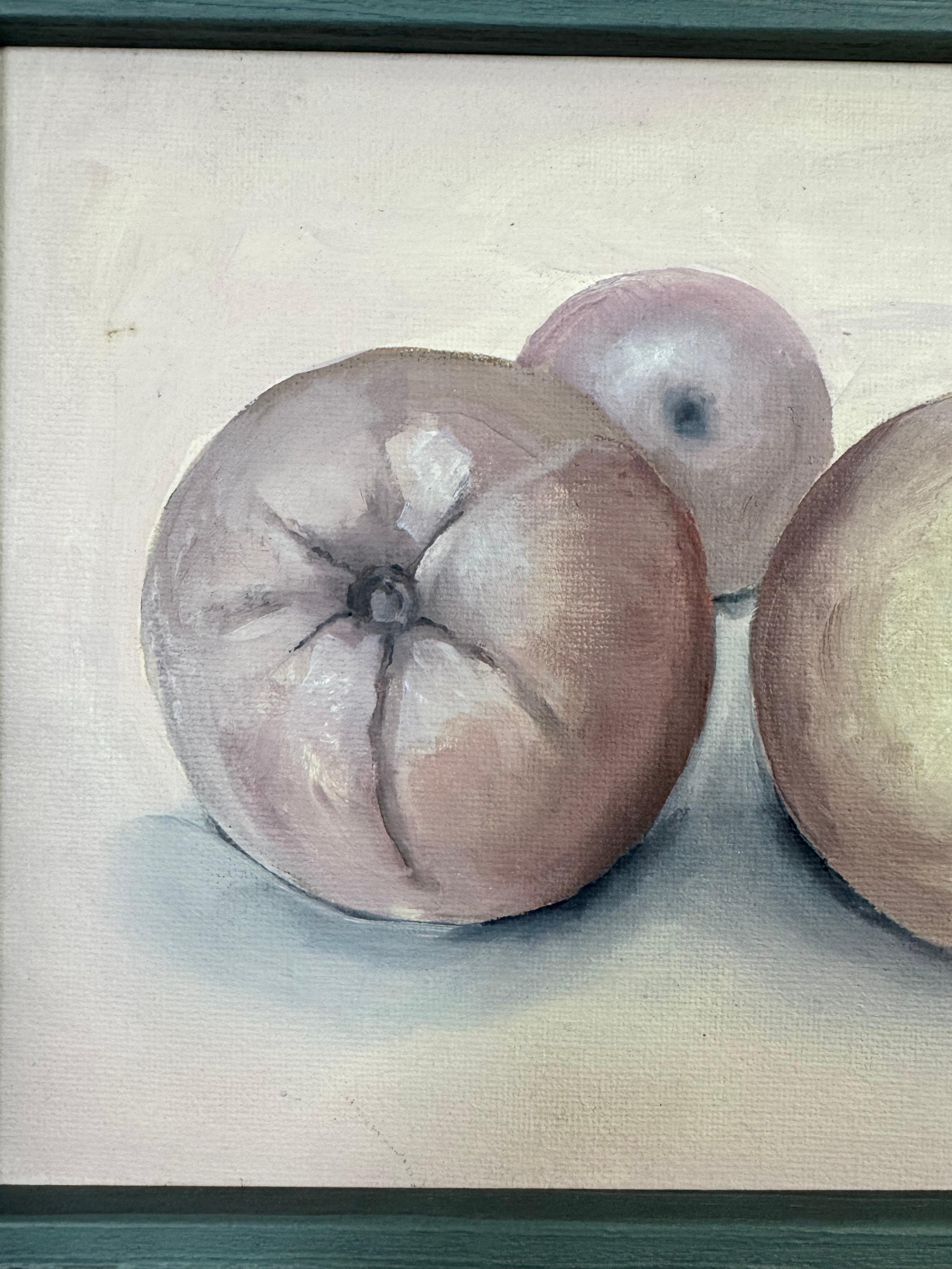 Bodegón figurativo contemporáneo enmarcado Pintura al óleo sobre lienzo. 