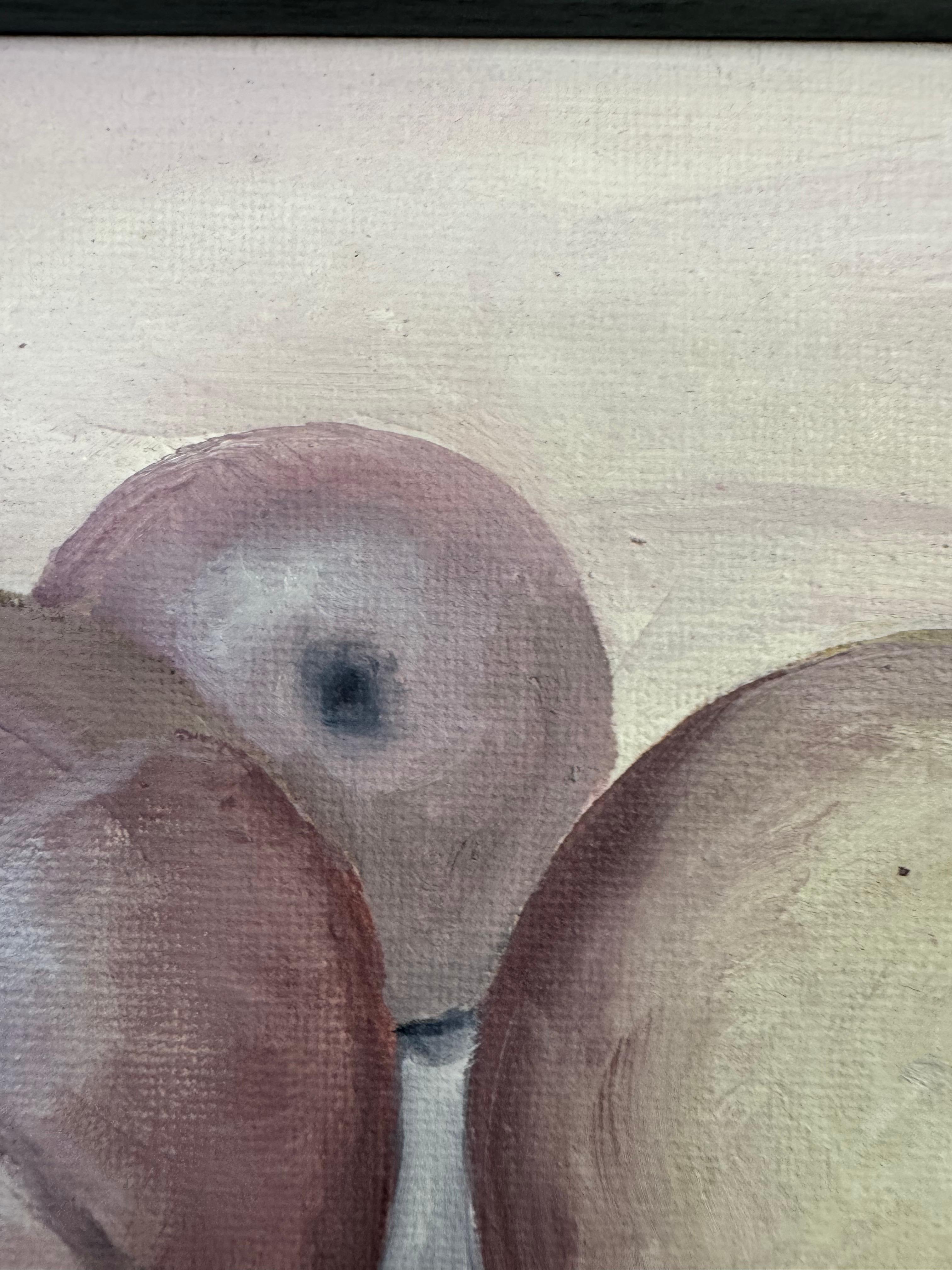 Bodegón figurativo contemporáneo enmarcado Pintura al óleo sobre lienzo. 