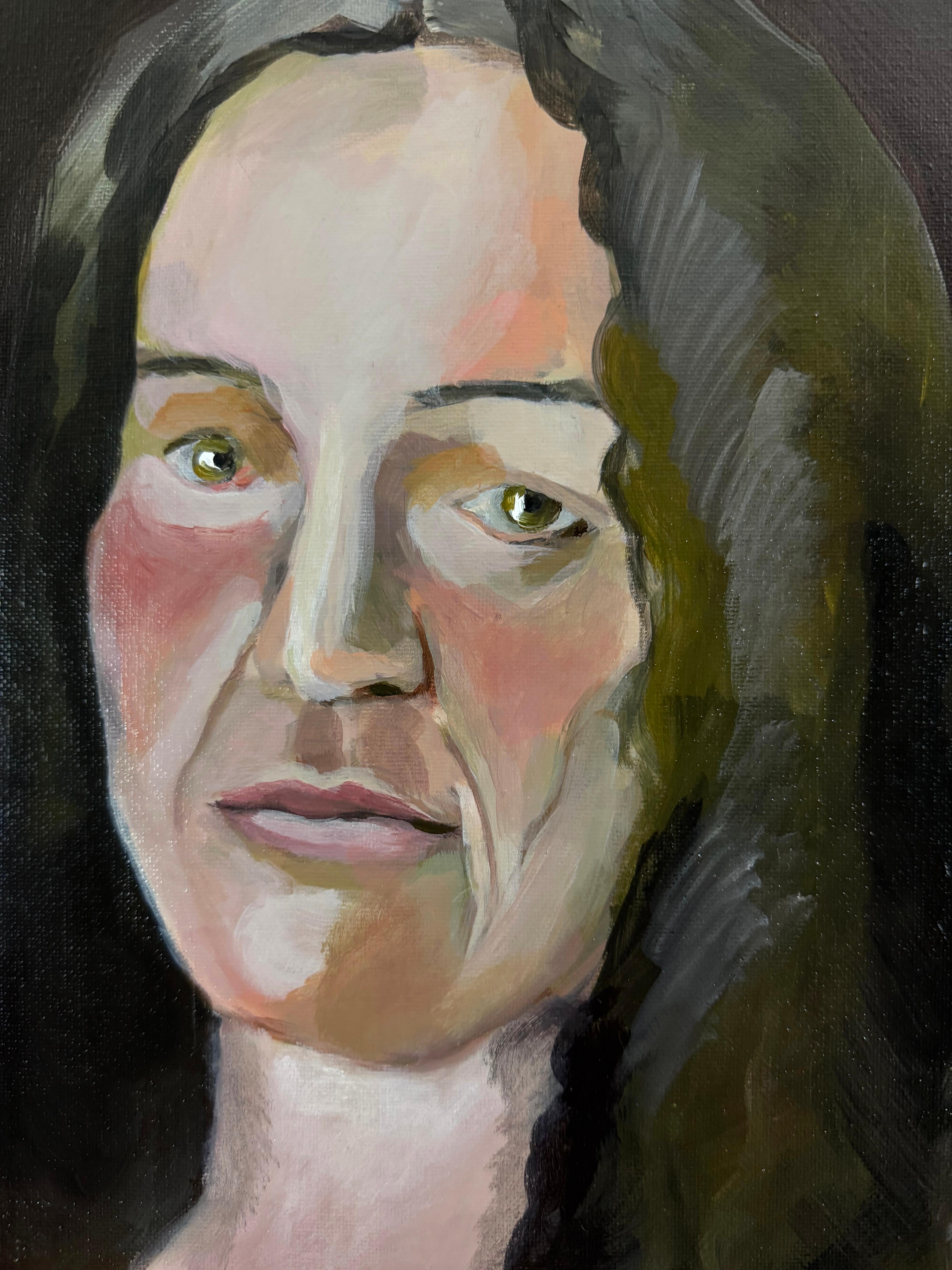 Pittura figurativa contemporanea Ritratto femminile nudo con gocciolamento rosa e rosso - Painting di Inés Silvalde