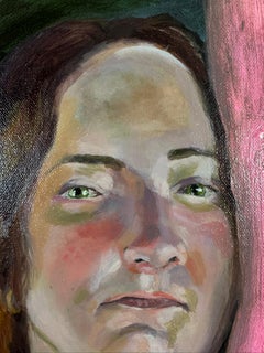 Contemporary Nude Female Portrait with Dripping Pink, Yellow, and Green Accents