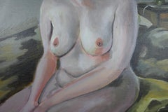 Figurative Acrylic Painting on Canvas with Female Nude and Neon Symbolic Element