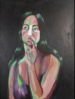 "Fluorescent Husband". Contemporary Figurative Acrylic Painting on Framed Canvas