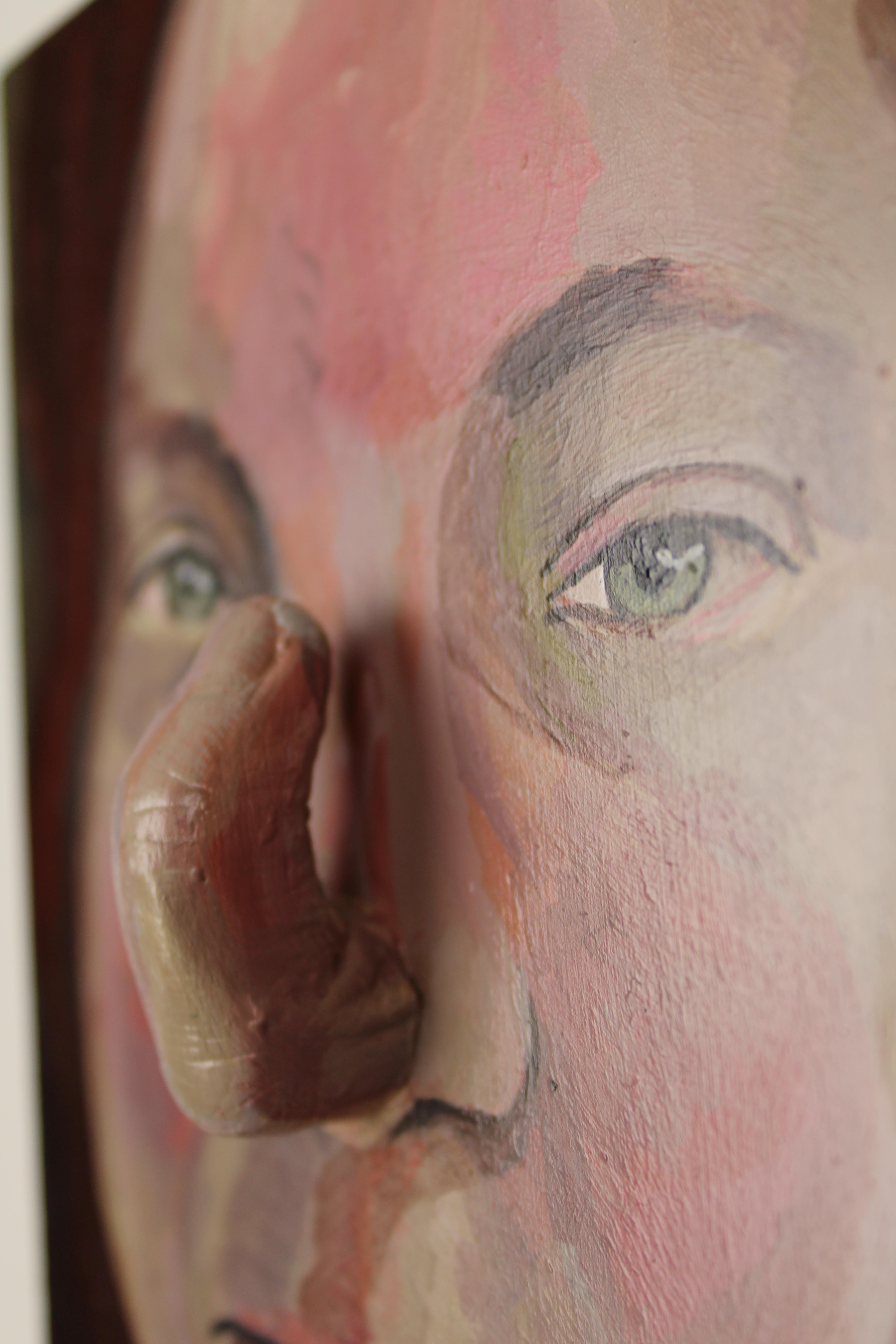 Fracción de un sueño 9 - Técnica mixta sobre MDF, Pintura surrealista escultórica - Portrait Painting Marrón de Inés Silvalde