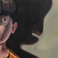 Ritratto di bambino grottesco Pittura acrilica con creatura d'ombra su tela