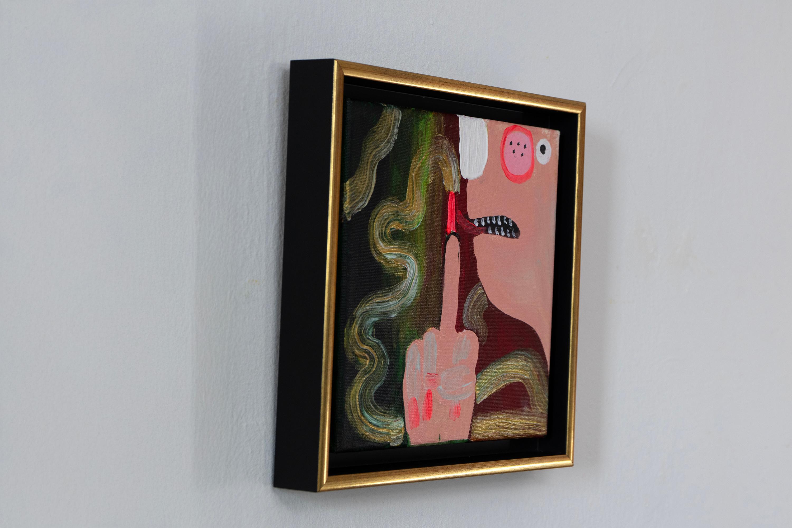 Pittura figurativa umoristica a gesti queer, olio e acrilico su tela. 