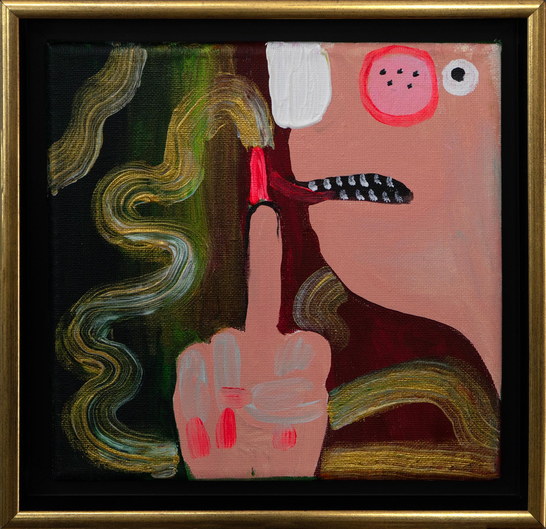 Pintura figurativa humorística de gestos queer, óleo y acrílico sobre lienzo. "Piriquí"
