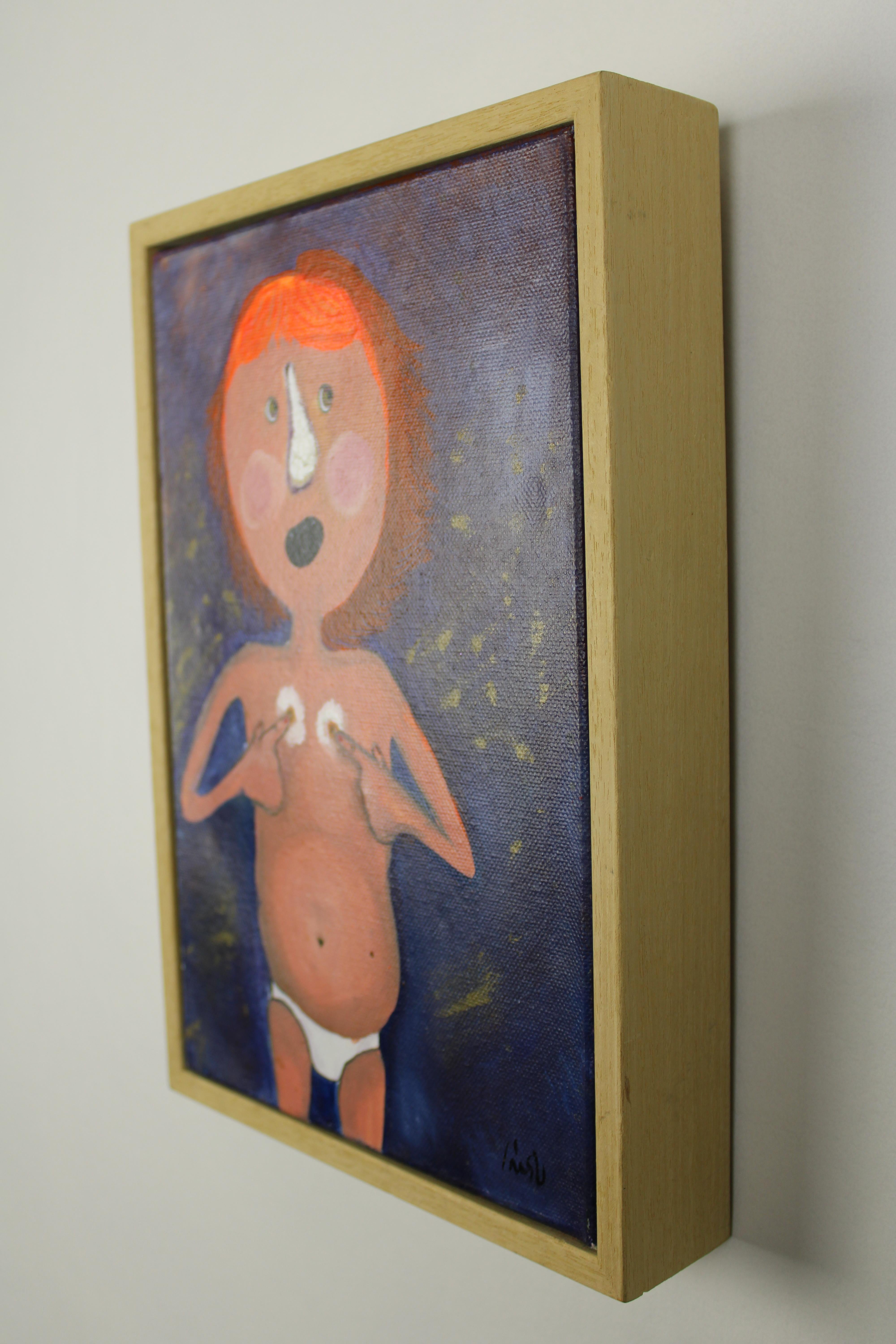 Pintura Naïve Desnudo Figurativo Lucy Boom, Enmarcado Técnica Mixta sobre Lienzo - Mixed Media Art Arte marginal de Inés Silvalde